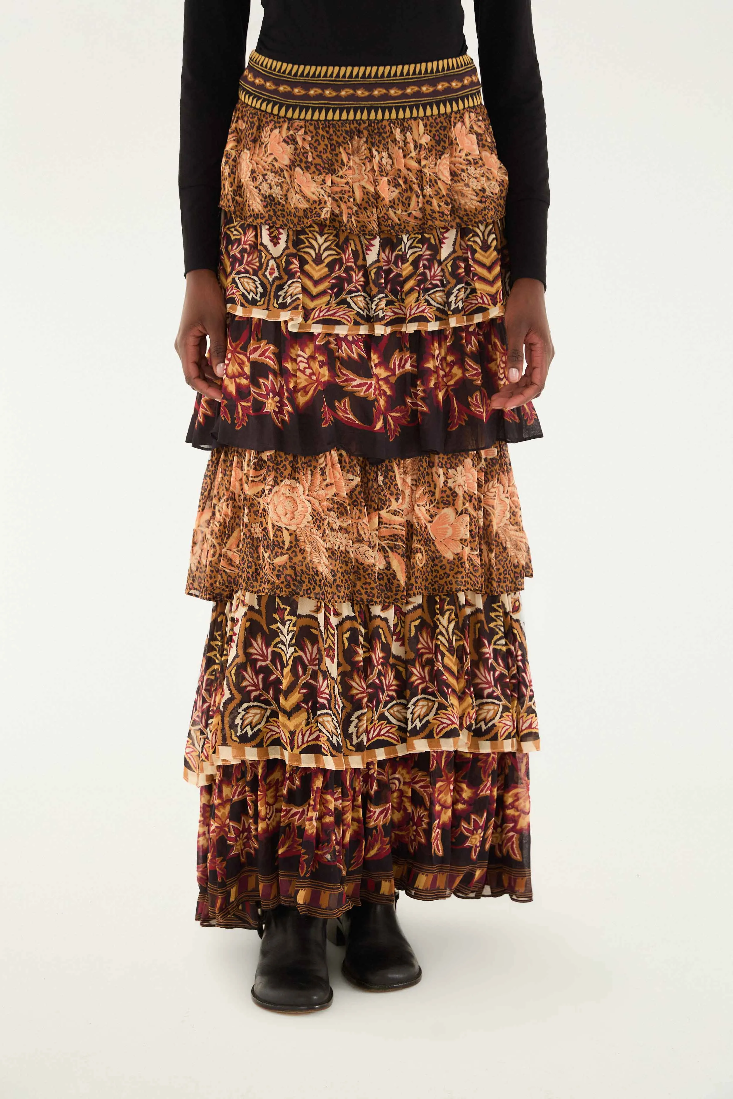 Mixed Scarves Ruffled Maxi Skirt sold by FARM Rio product image thumbnail 2