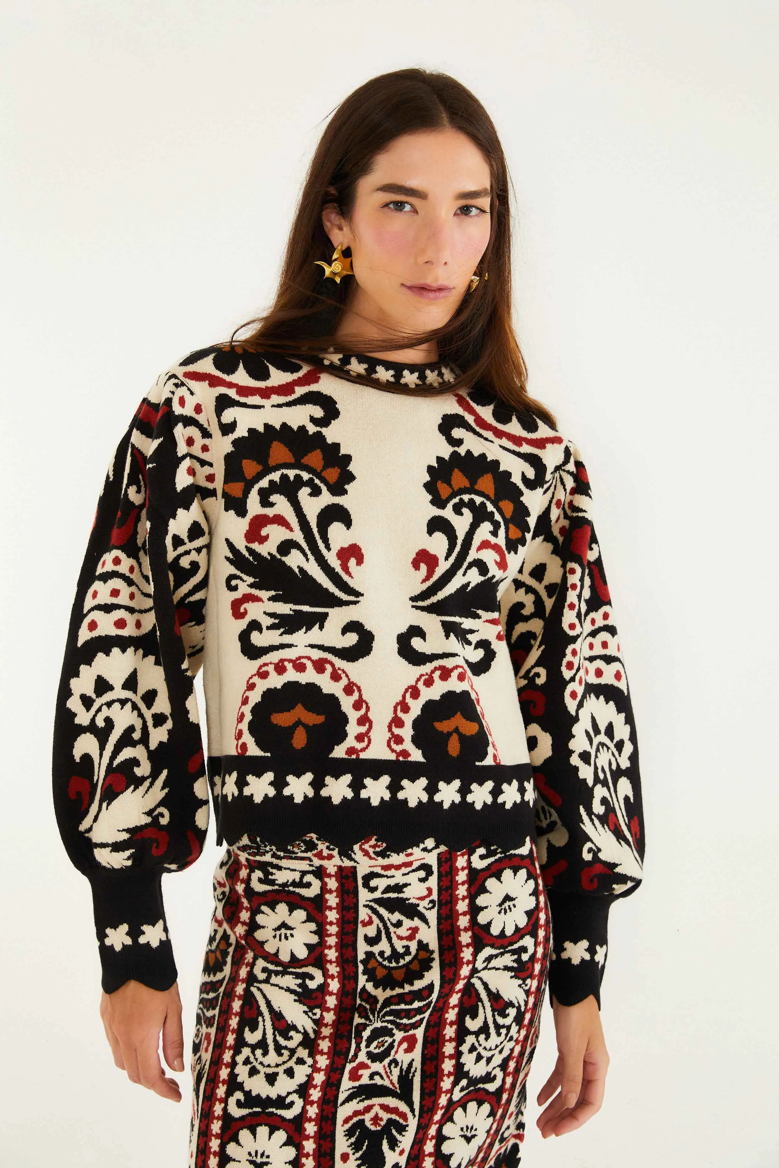 Stripes Winter Tapestry Knit Sweater sold by FARM Rio