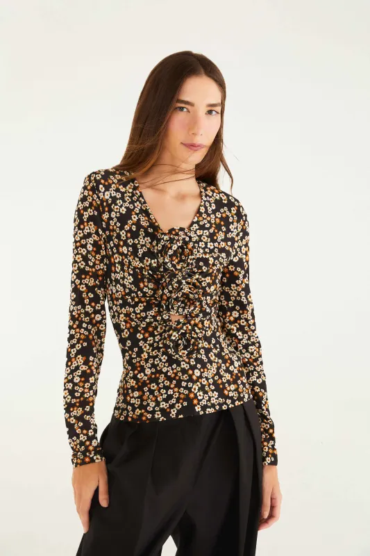 Black Tiny Flowers Jersey Blouse sold by FARM Rio