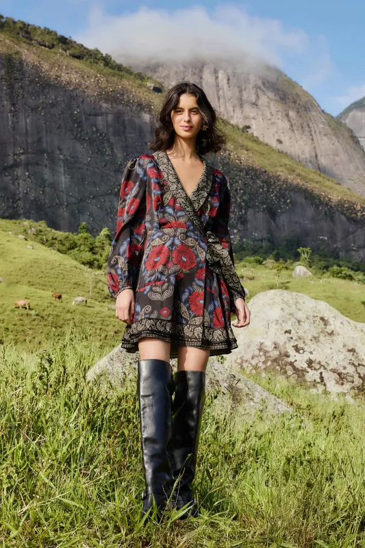 Black Valentina Wrap Lenzing™ Ecovero™ Viscose Mini Dress sold by FARM Rio