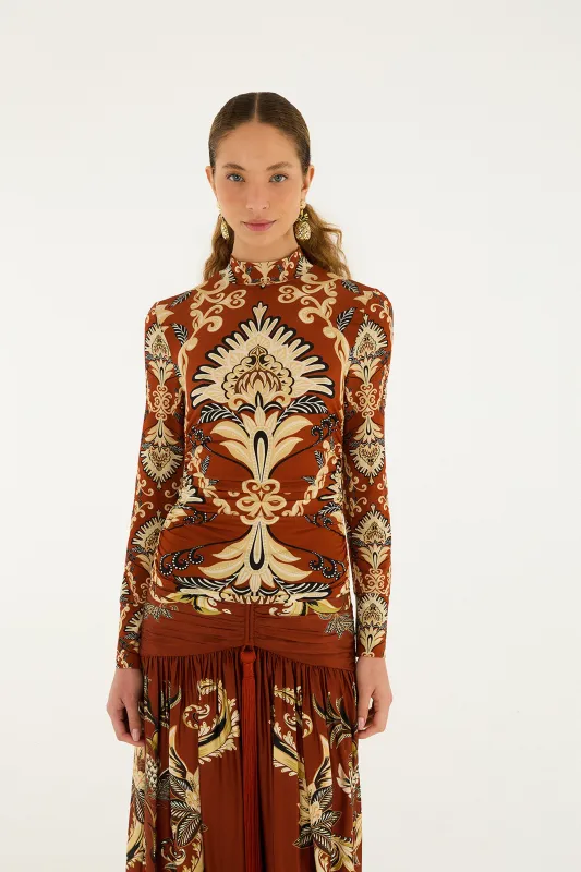 Orange Arabesque Paradise Long Sleeve Blouse sold by FARM Rio