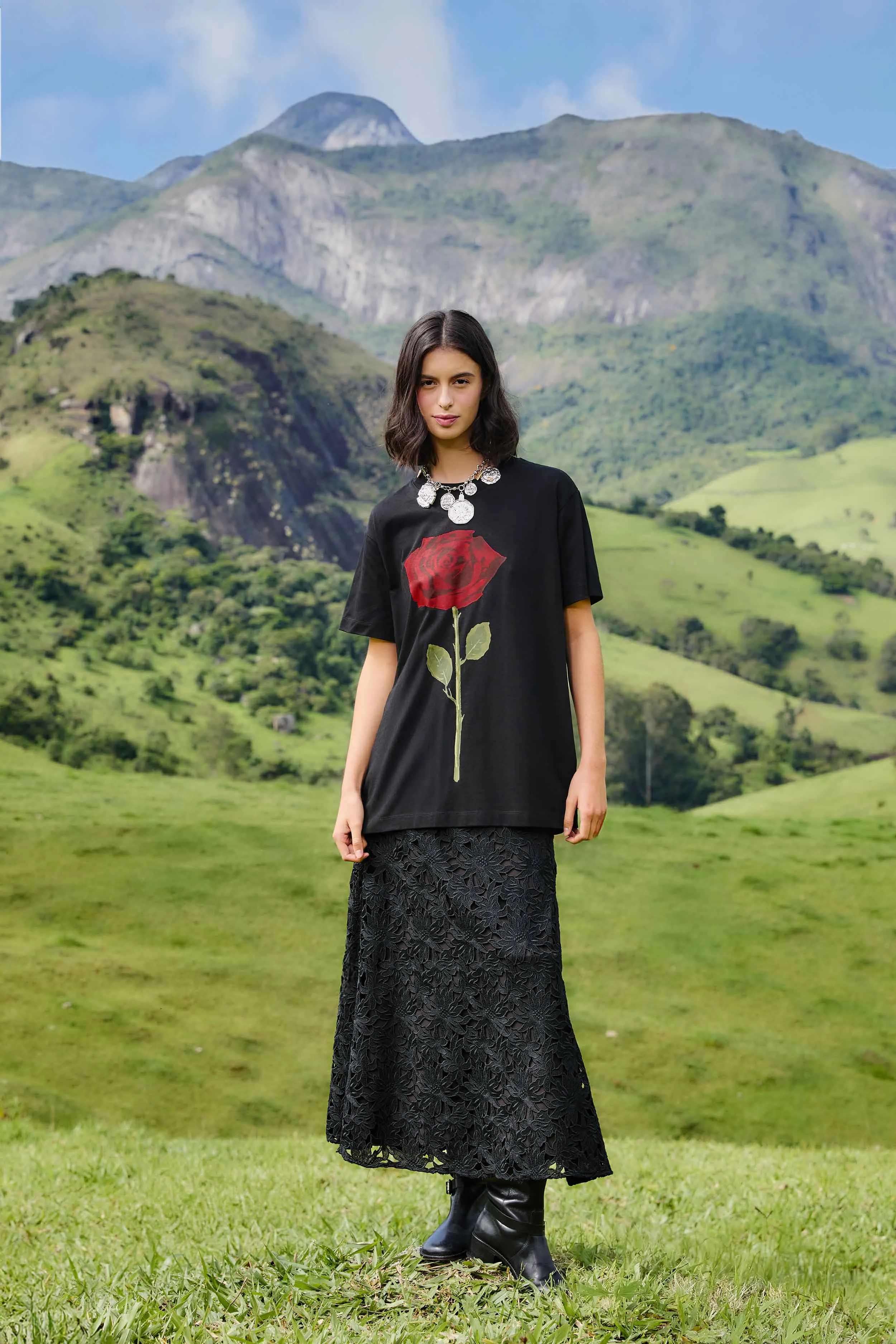 Black Rose Organic Cotton Relaxed T-Shirt sold by FARM Rio