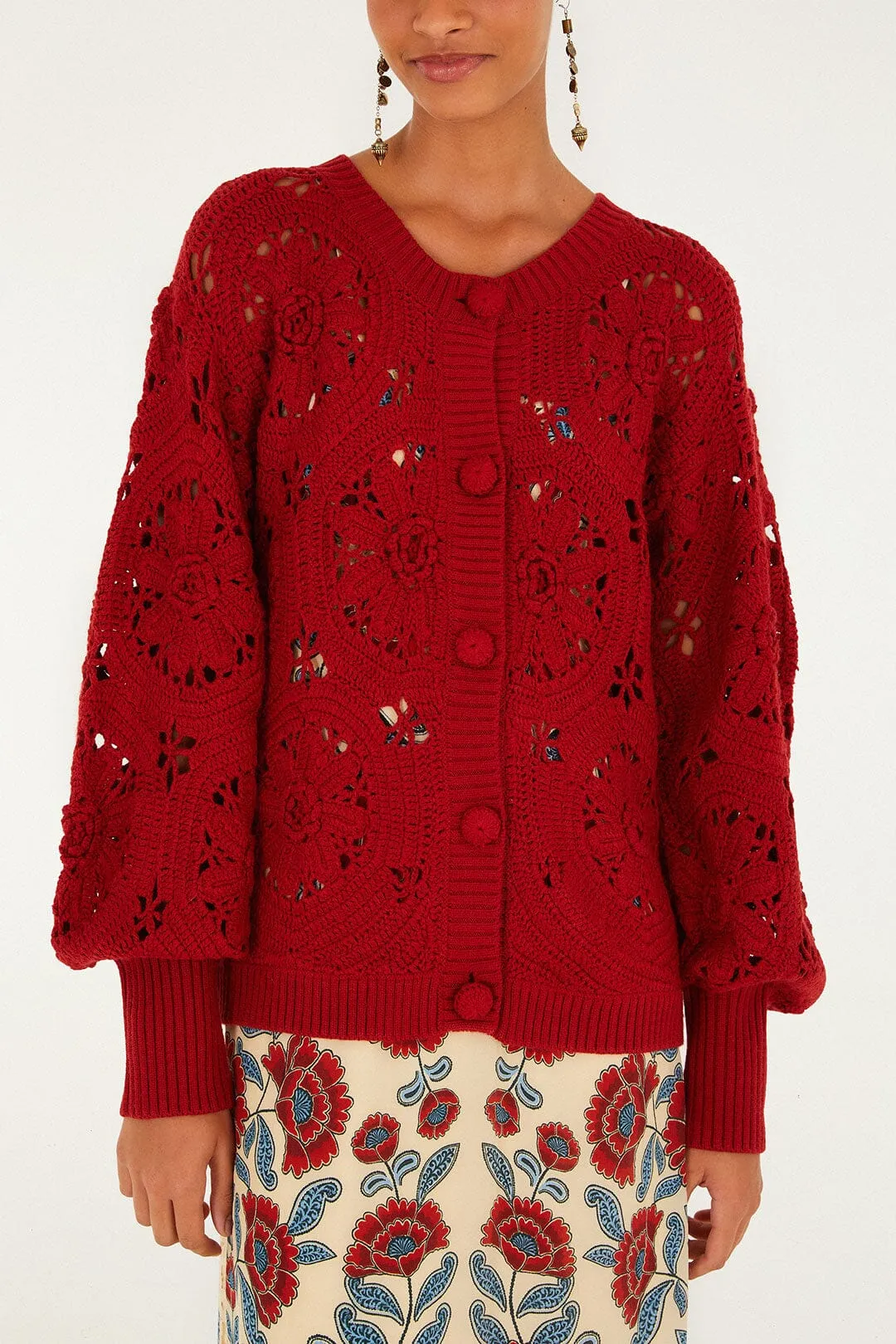 Red Crochet Flower Knit Cardigan sold by FARM Rio product image thumbnail 3