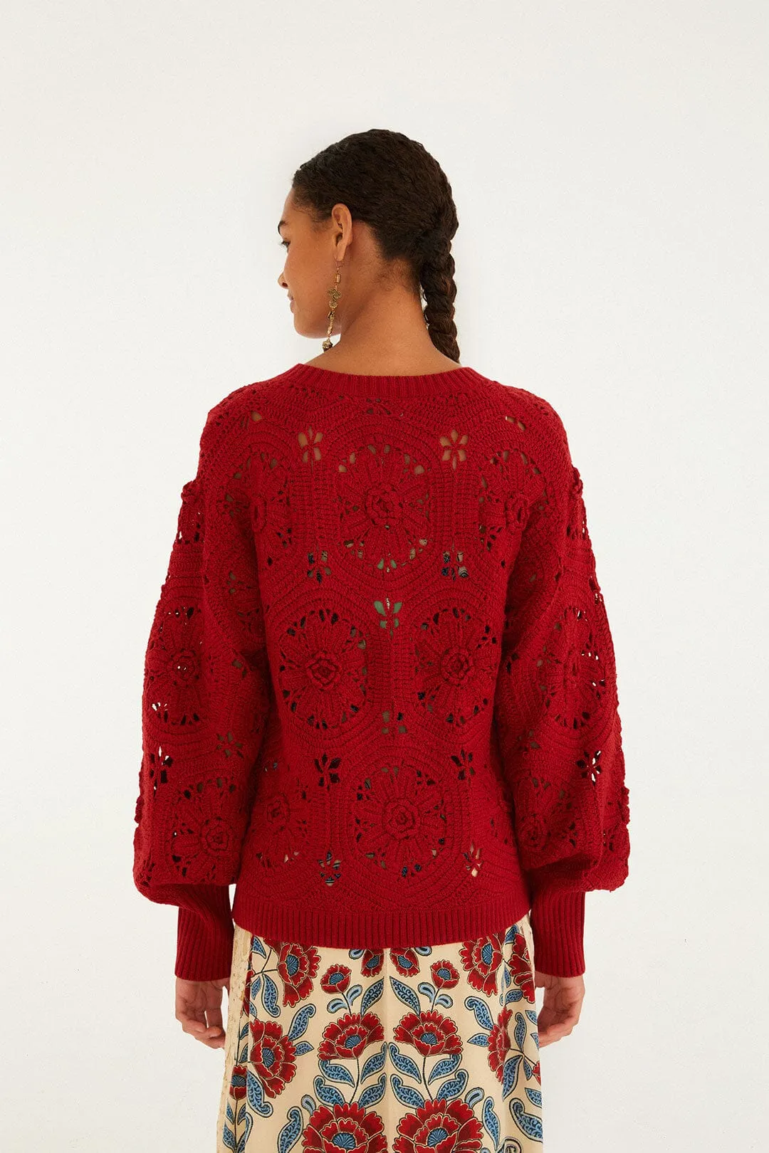 Red Crochet Flower Knit Cardigan sold by FARM Rio product image thumbnail 4