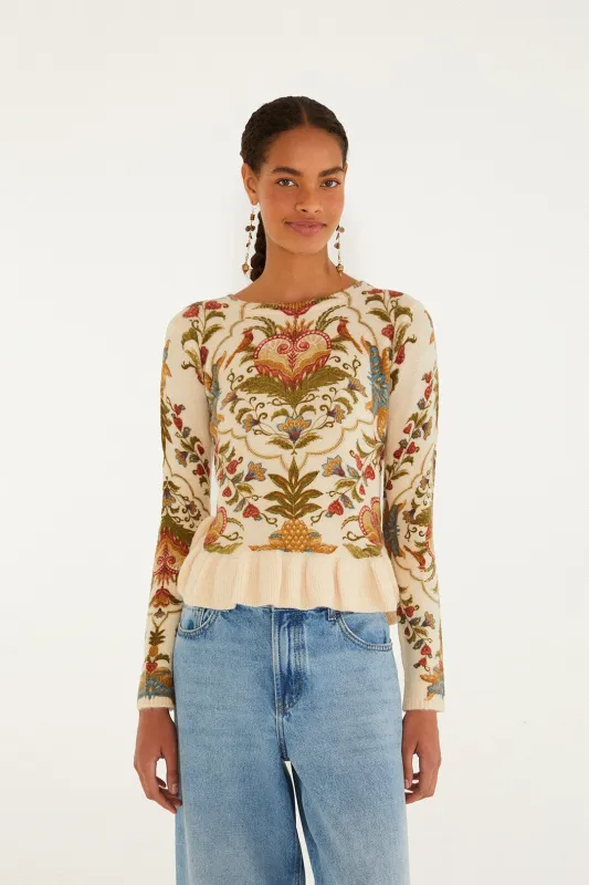 Cream Majestic Hearts Knit Top sold by FARM Rio