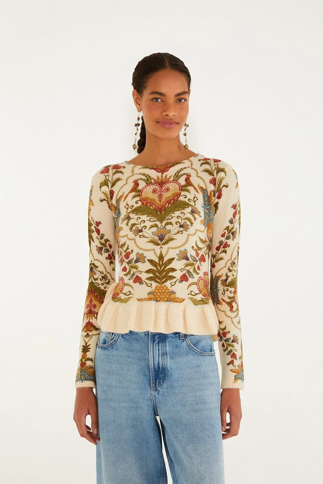 Cream Majestic Hearts Knit Top sold by FARM Rio