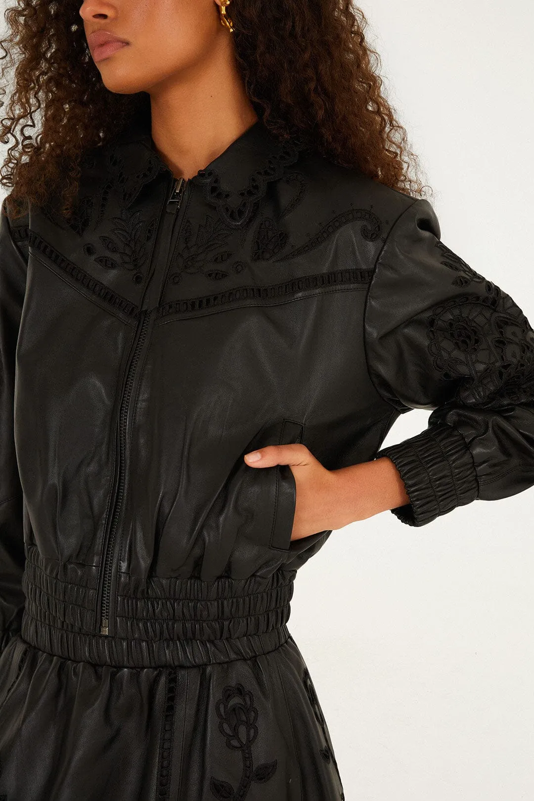 Black Richilieu Heart Leather Jacket sold by FARM Rio product image thumbnail 2