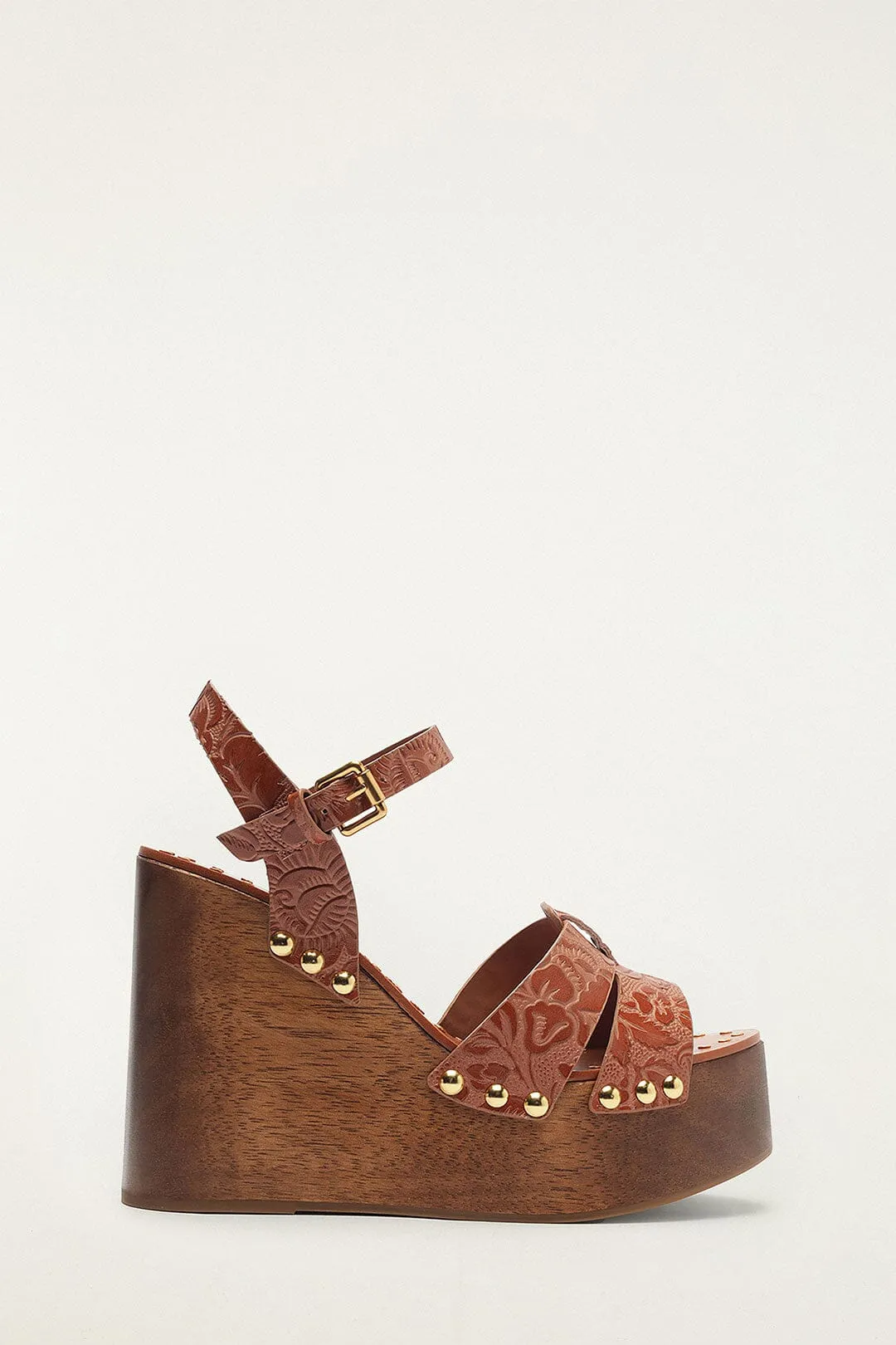 Brown Embossed Wedge Sandal sold by FARM Rio