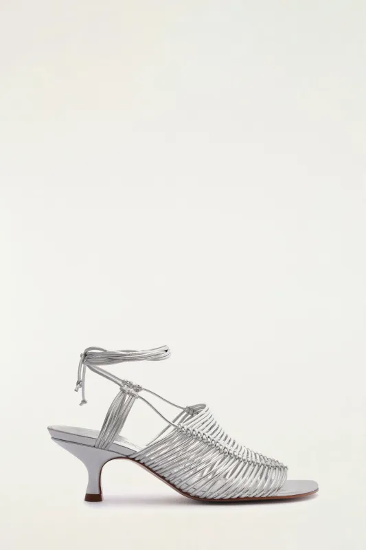 Silver Macrame Heeled Sandal sold by FARM Rio