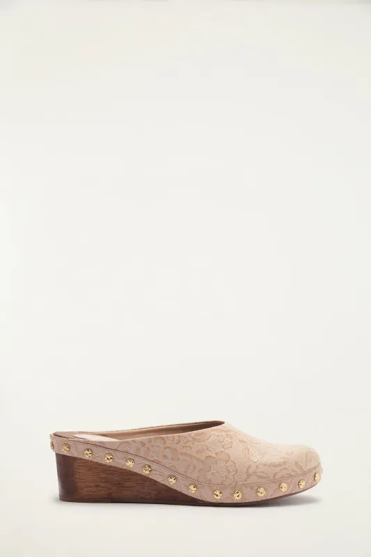 Cream Embossed Wedge Clog sold by FARM Rio