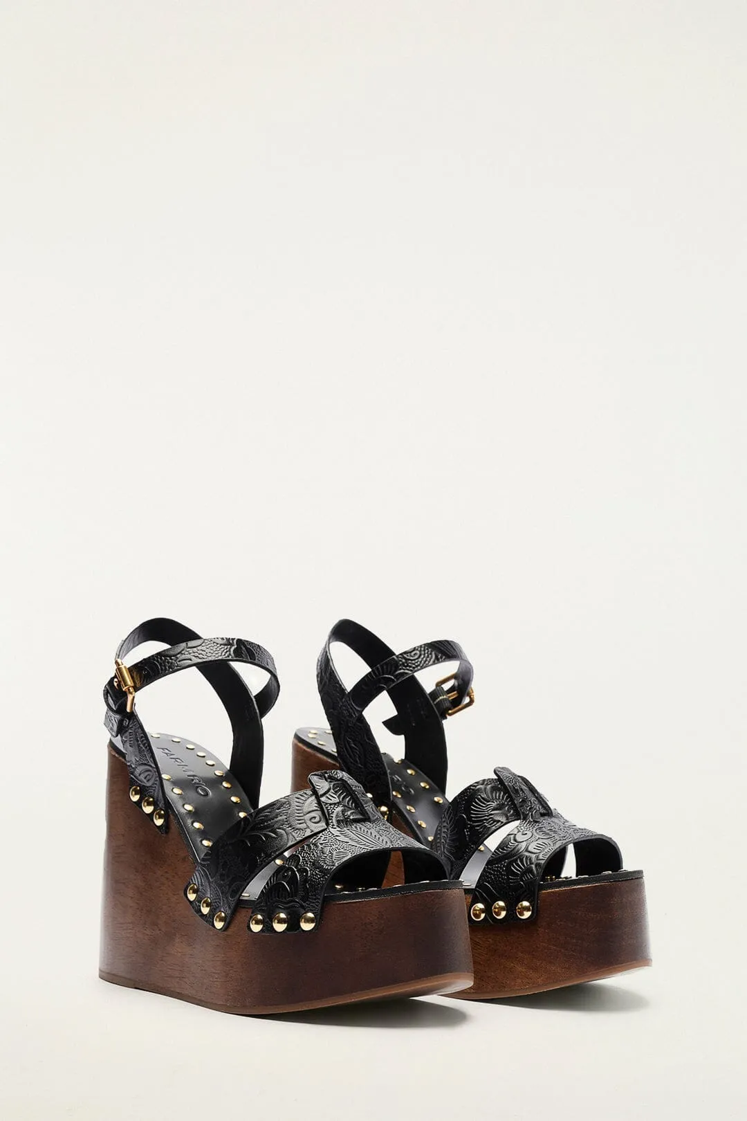 Black Studded Embossed Wedge Sandal sold by FARM Rio product image thumbnail 2