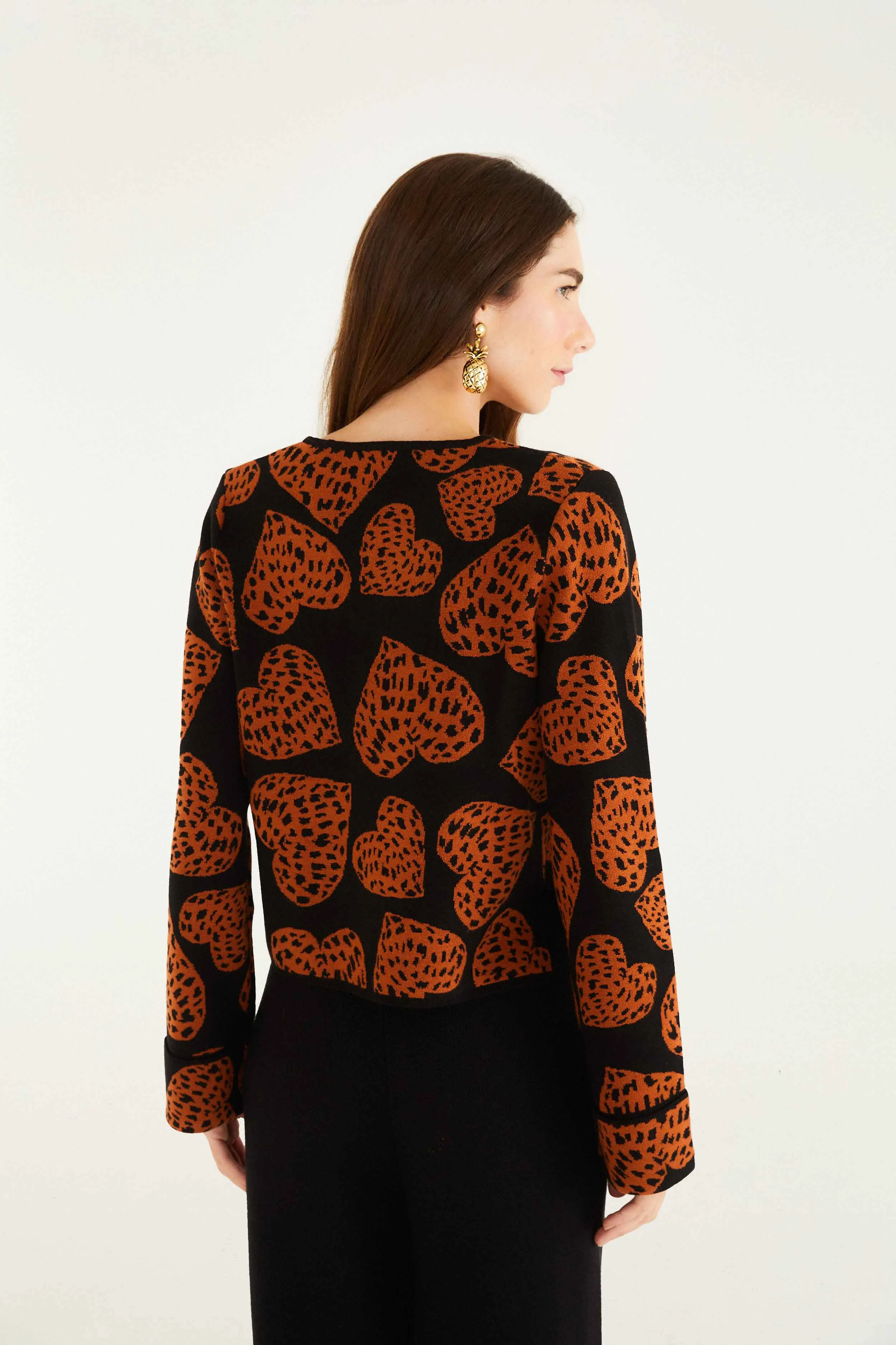 Black Leopard Hearts Front Ties Knit Cardigan sold by FARM Rio product image thumbnail 3