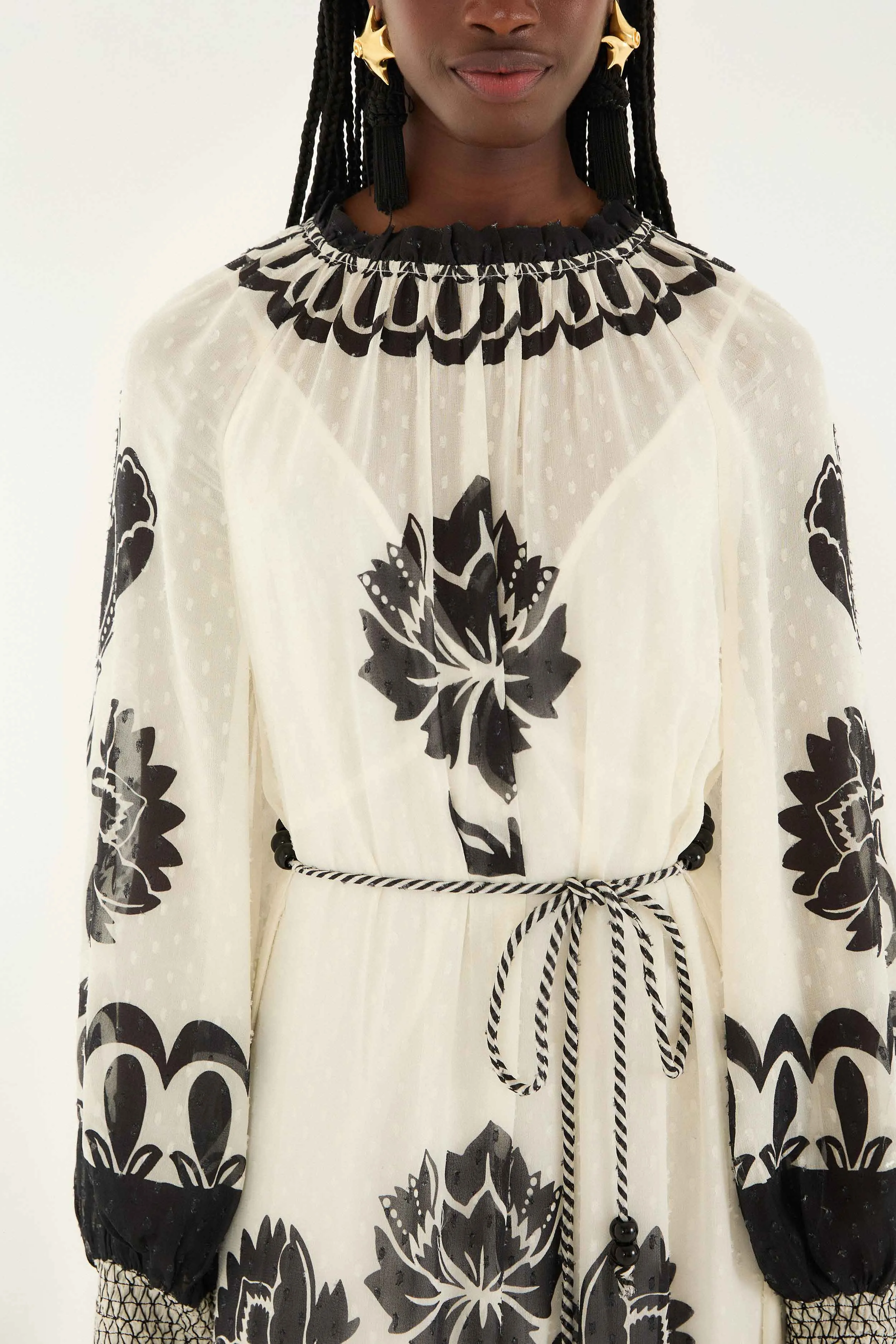 Cream Floral Arabesque Rope Belt Maxi Dress sold by FARM Rio product image thumbnail 3