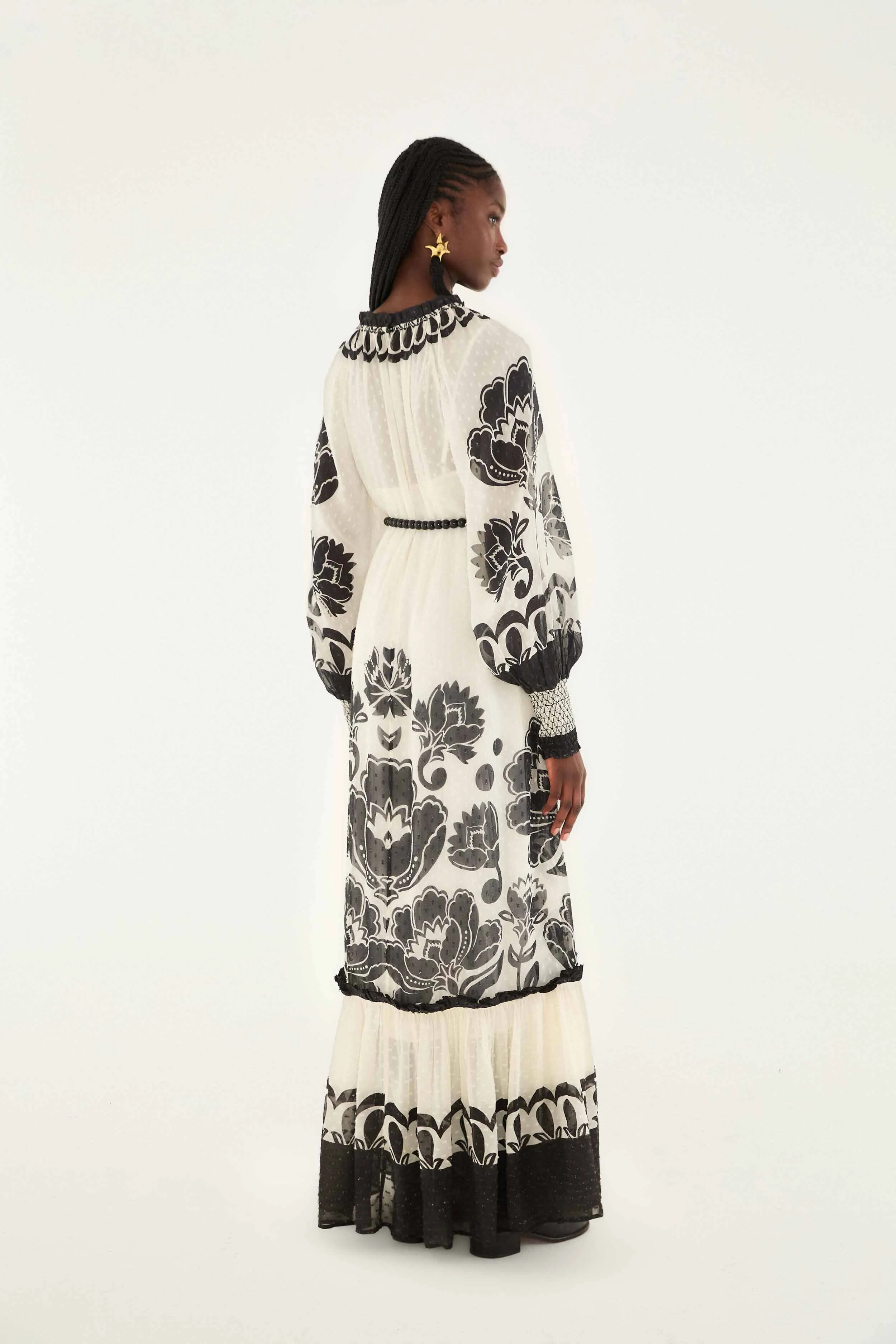 Cream Floral Arabesque Rope Belt Maxi Dress sold by FARM Rio product image thumbnail 4