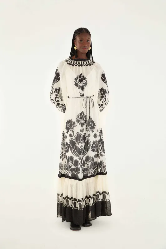 Cream Floral Arabesque Rope Belt Maxi Dress sold by FARM Rio