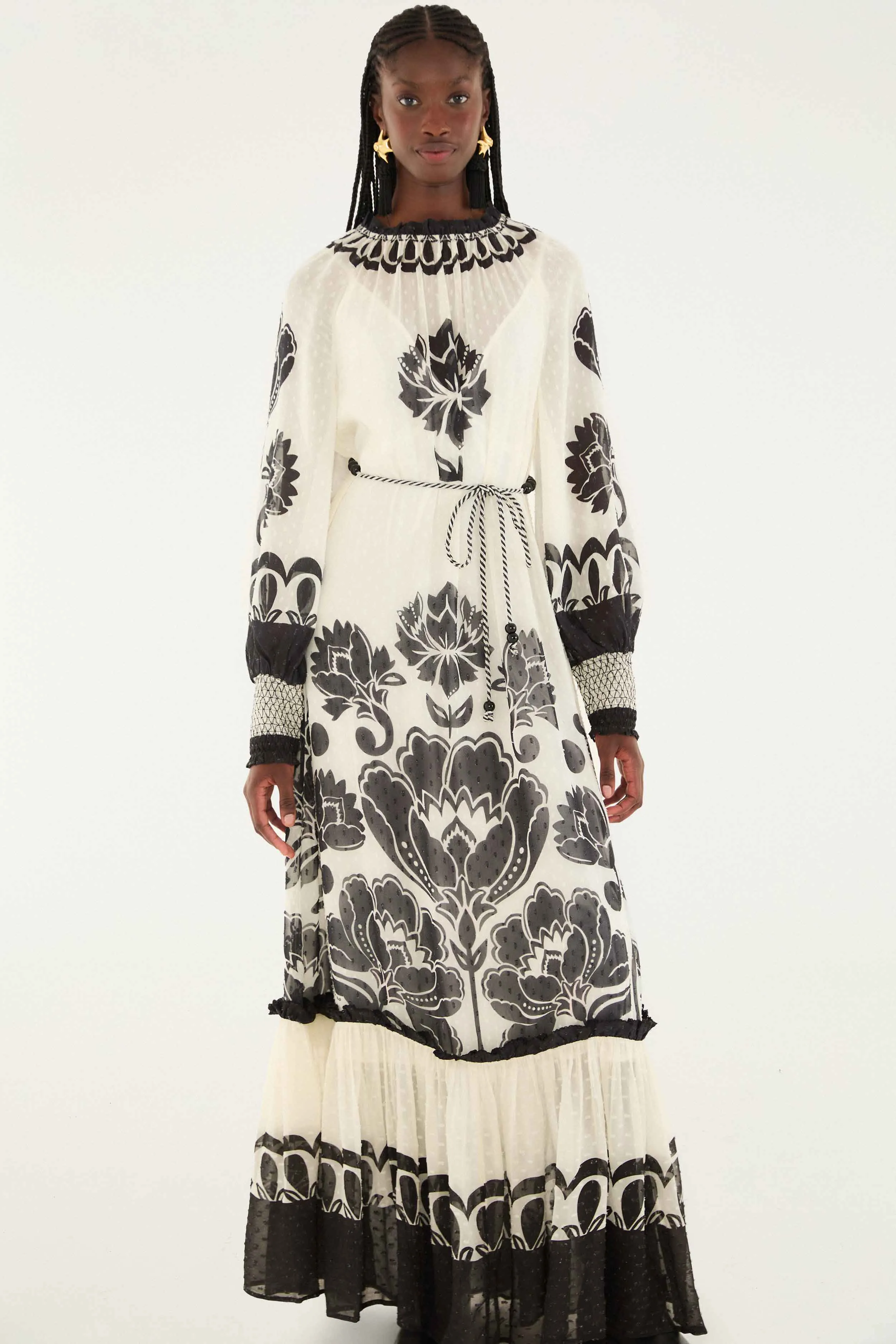 Cream Floral Arabesque Rope Belt Maxi Dress sold by FARM Rio product image thumbnail 2