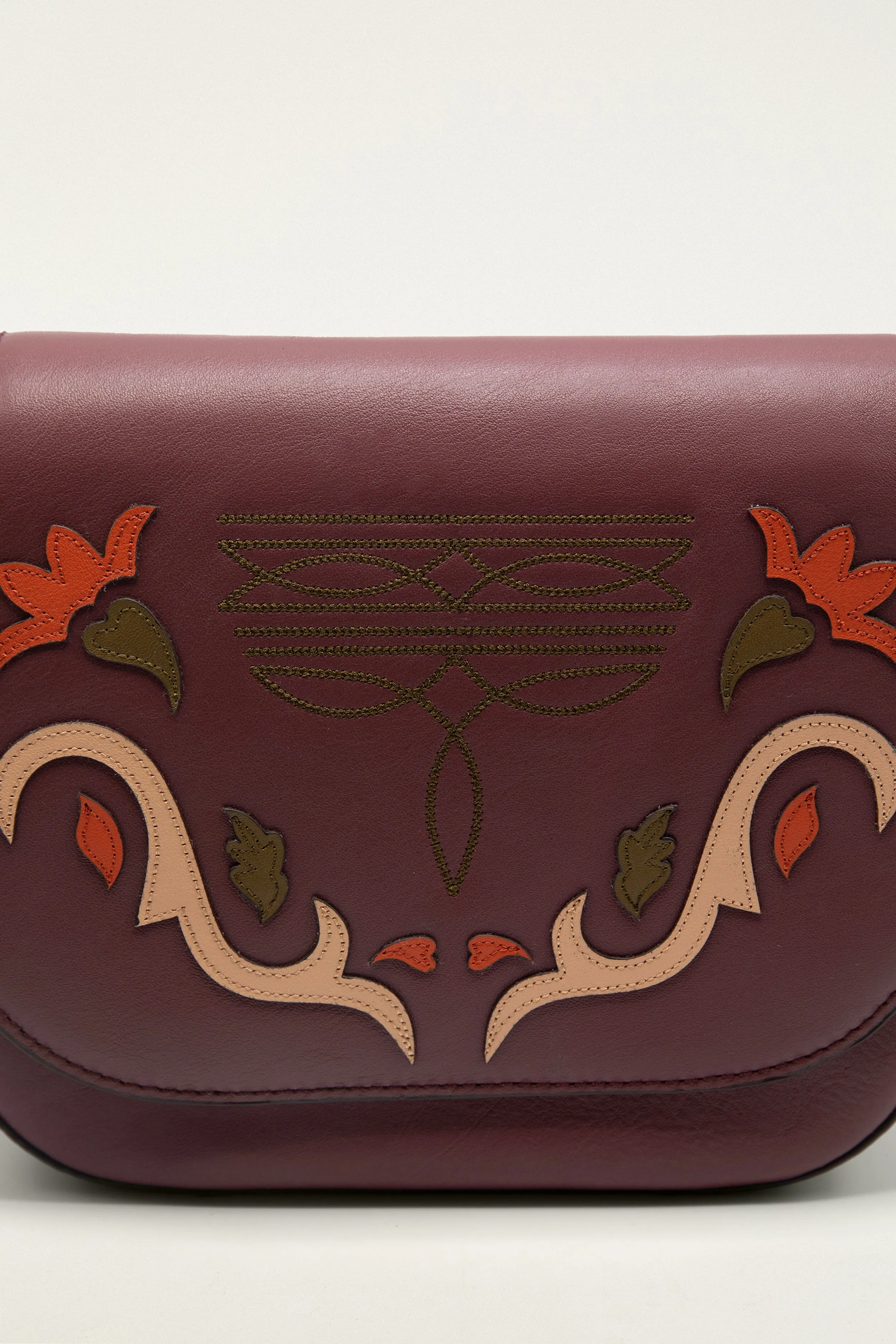 Burgundy Western Embroidered Leather Crossbody Bag sold by FARM Rio product image thumbnail 4