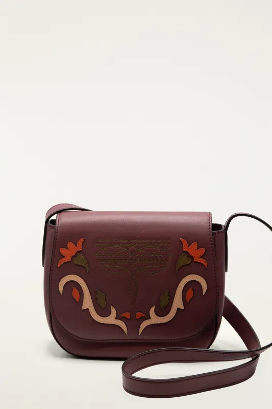 Burgundy Western Embroidered Leather Crossbody Bag sold by FARM Rio