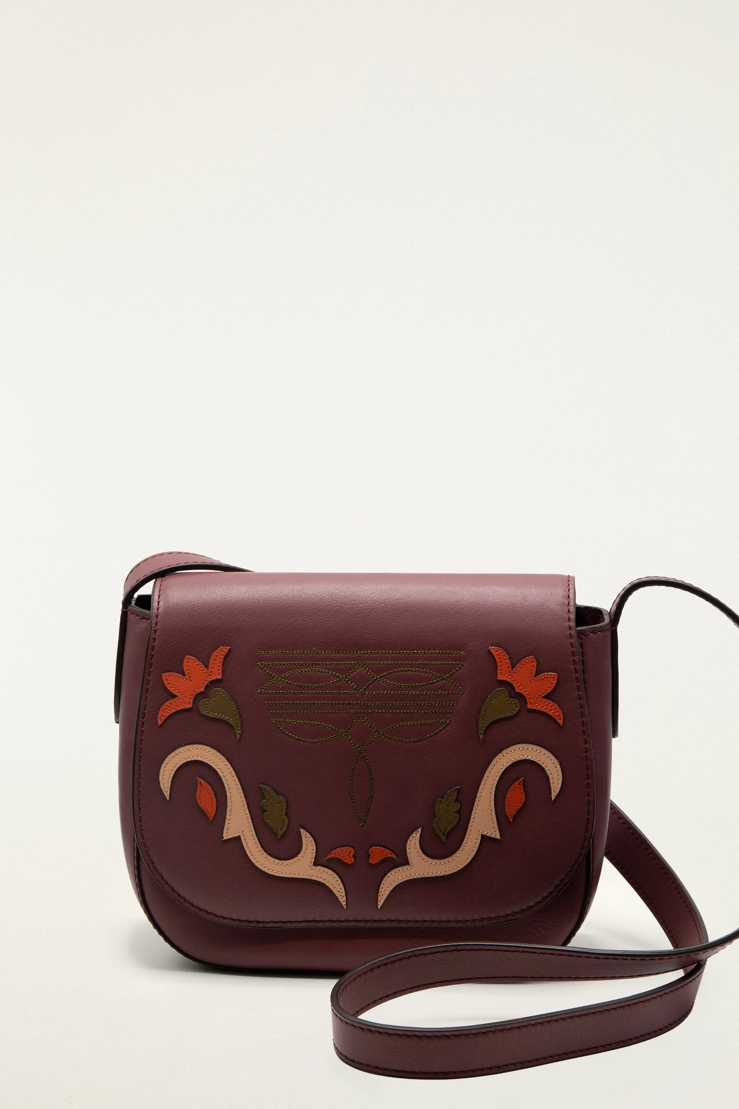 Burgundy Western Embroidered Leather Crossbody Bag sold by FARM Rio