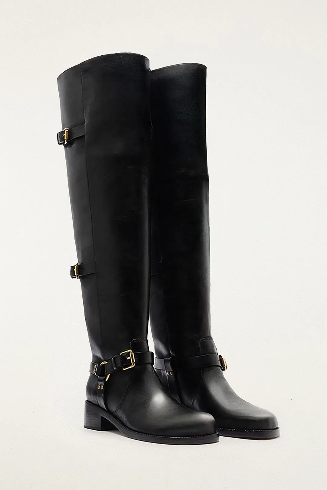 Black Distressed Leather Buckled Over-The-Knee Boot sold by FARM Rio product image thumbnail 5