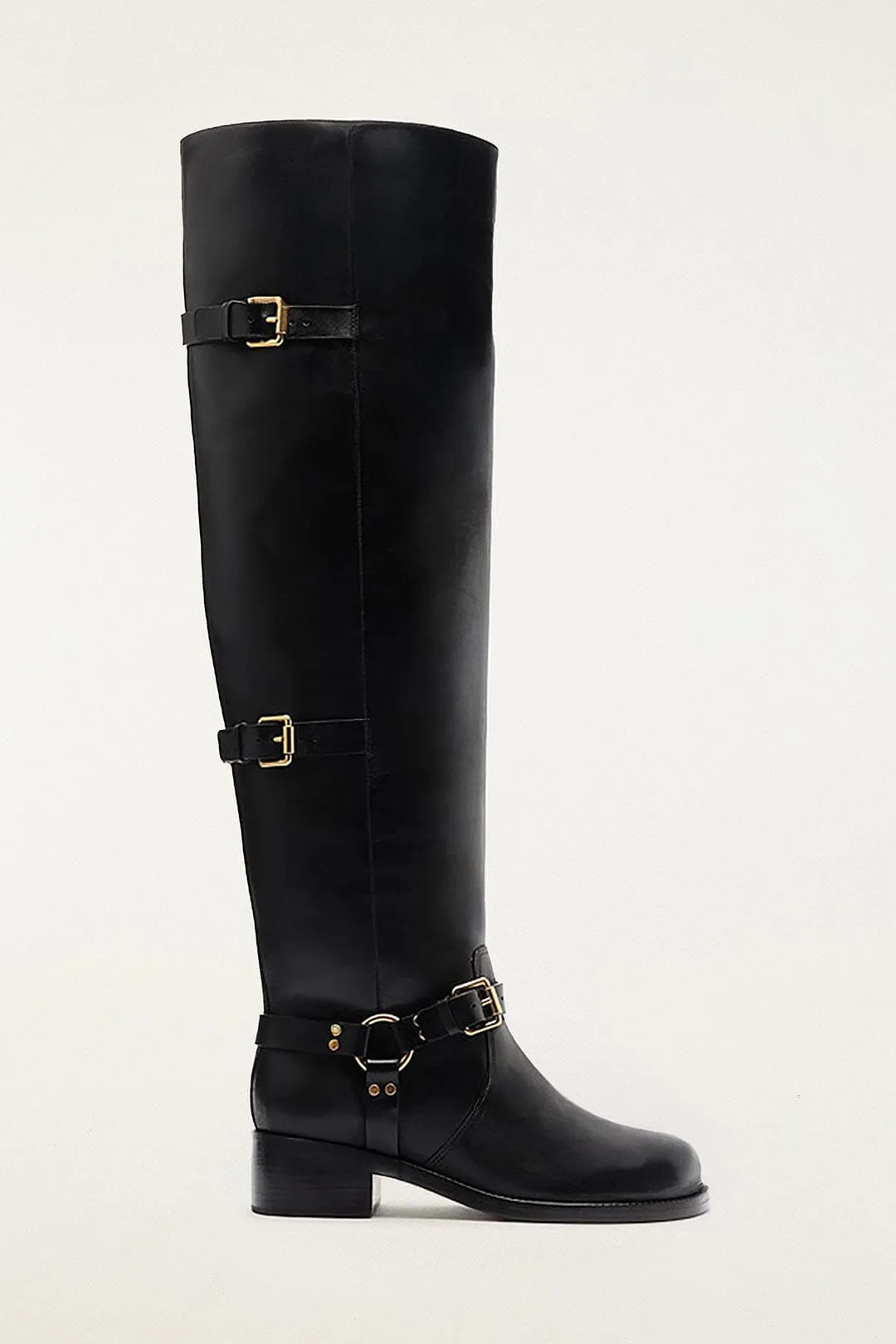 Black Distressed Leather Buckled Over-The-Knee Boot sold by FARM Rio product image thumbnail 3
