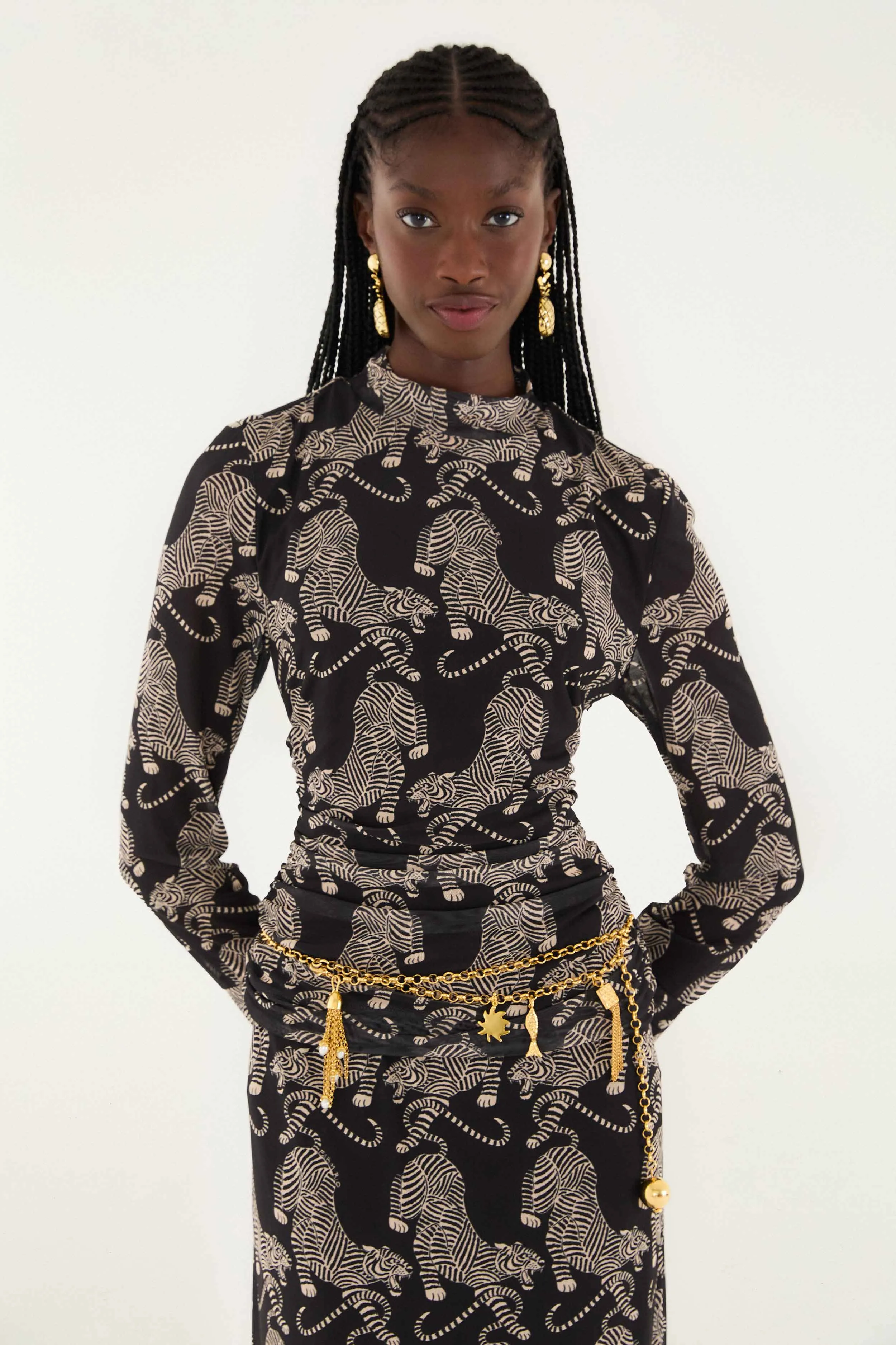 Black Striped Tigers Long Sleeve Tulle Blouse sold by FARM Rio