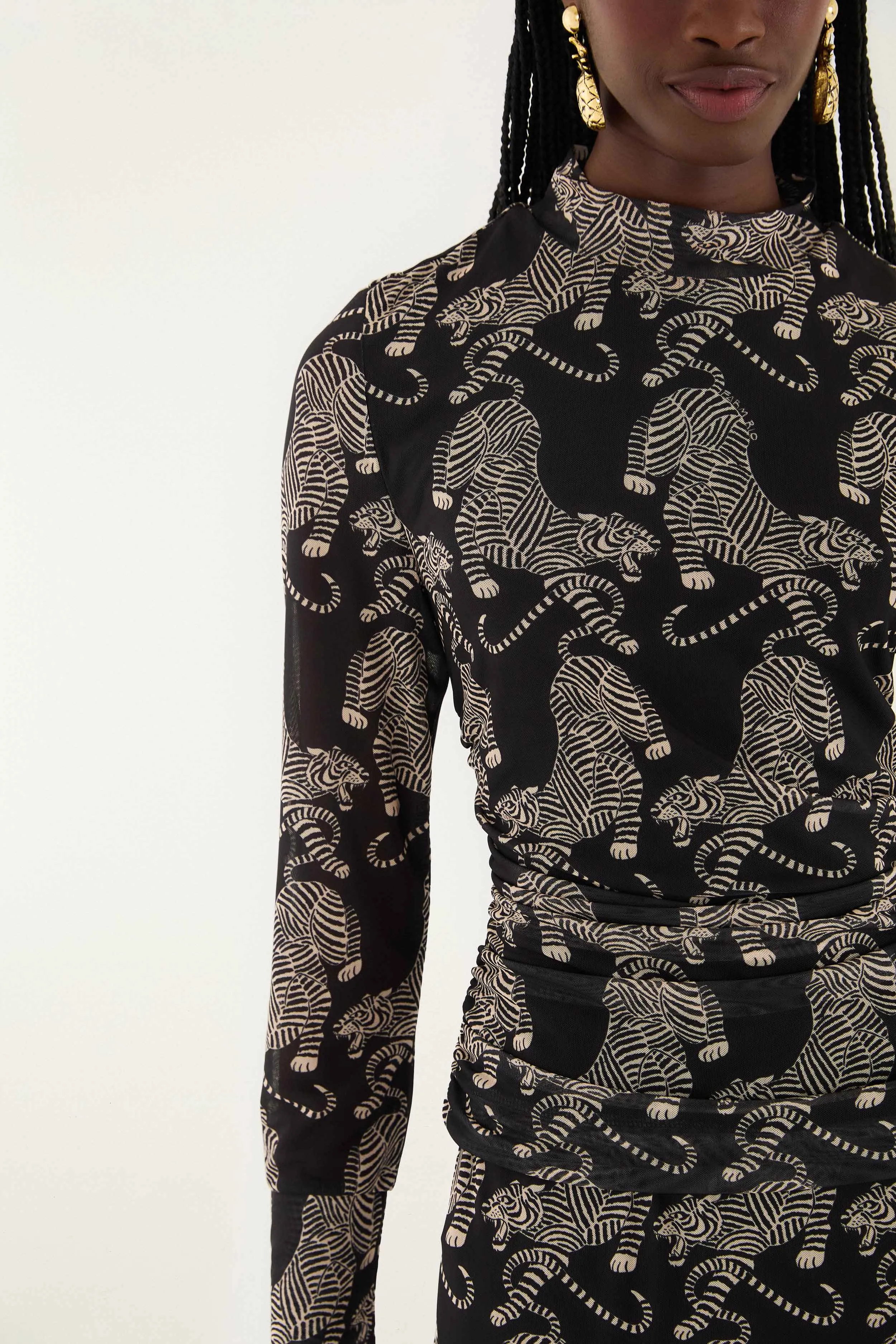 Black Striped Tigers Long Sleeve Tulle Blouse sold by FARM Rio product image thumbnail 2