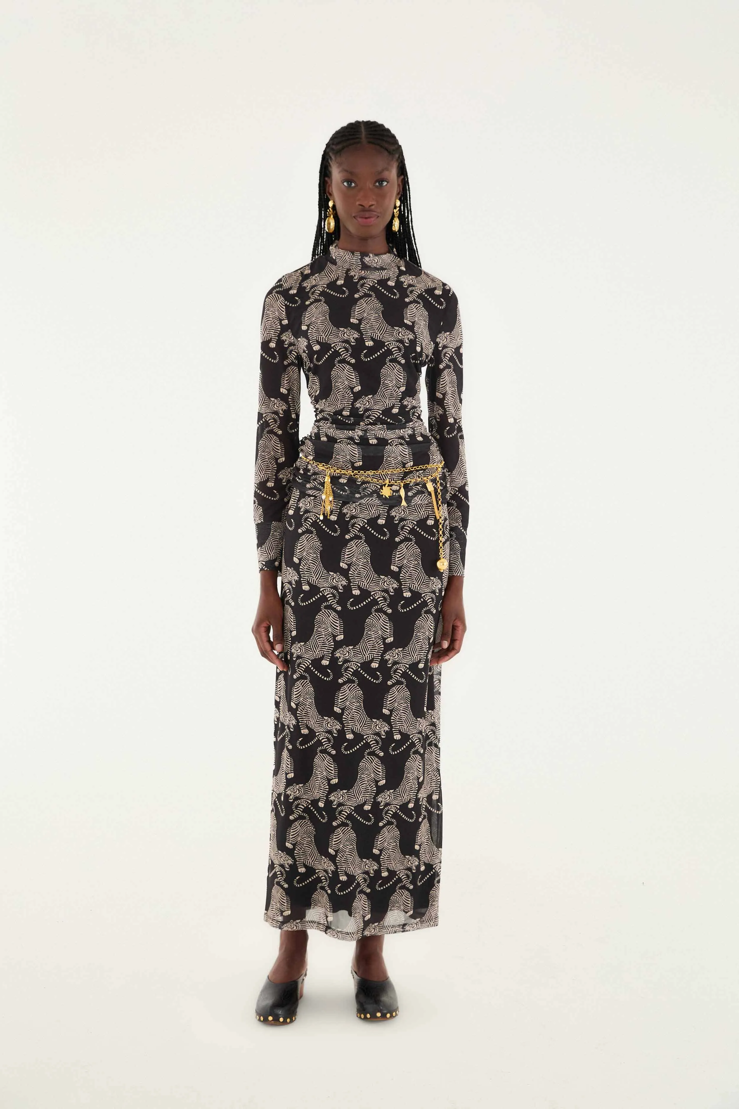 Black Striped Tigers Long Sleeve Tulle Blouse sold by FARM Rio product image thumbnail 3