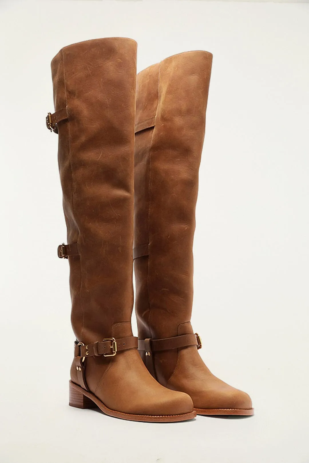 Brown Distressed Leather Buckled Over-The-Knee Boot sold by FARM Rio product image thumbnail 2