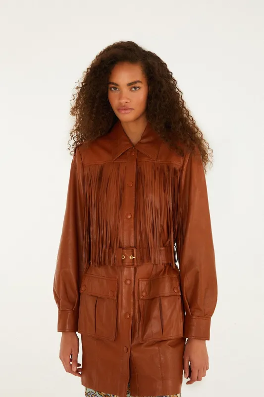 Brown Fringes Leather Coat sold by FARM Rio