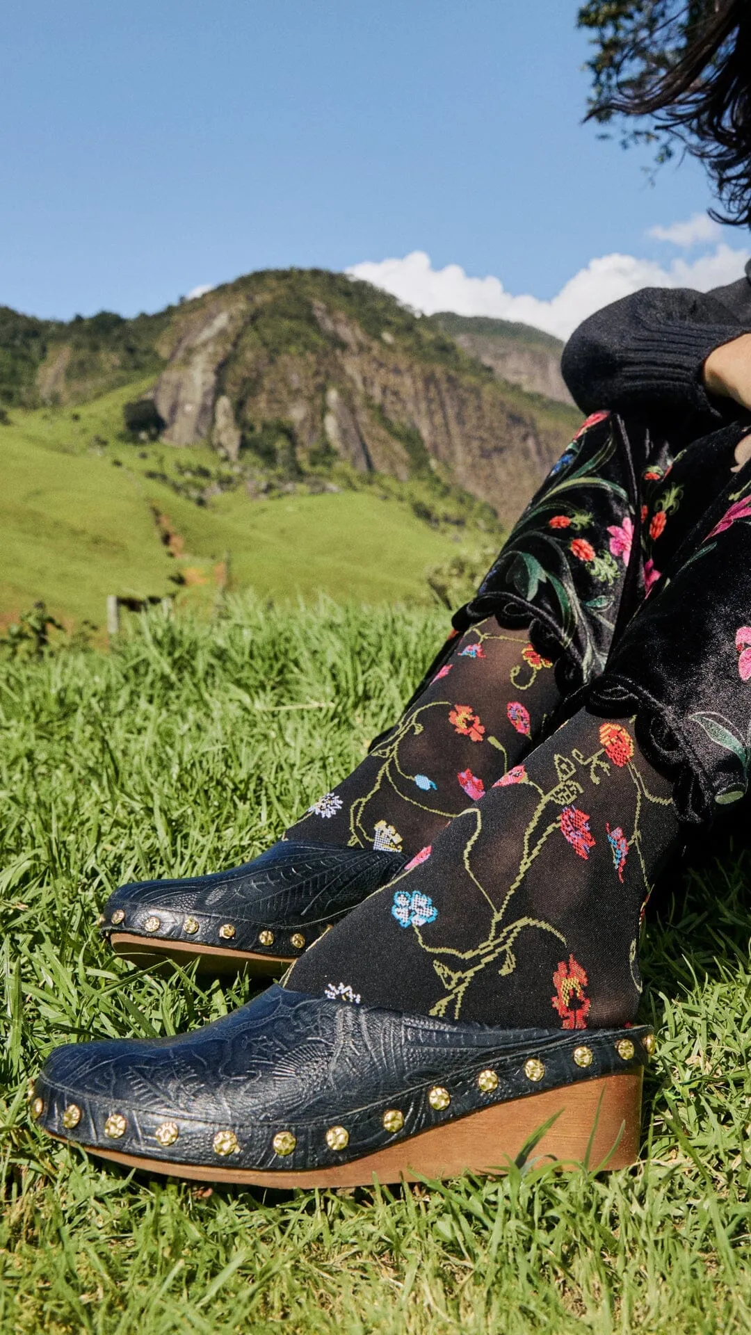 Black Embossed Wedge Clog sold by FARM Rio