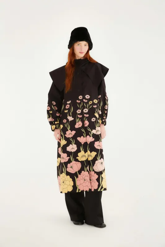 Black Growing Flowers Raincoat made by FARM Rio