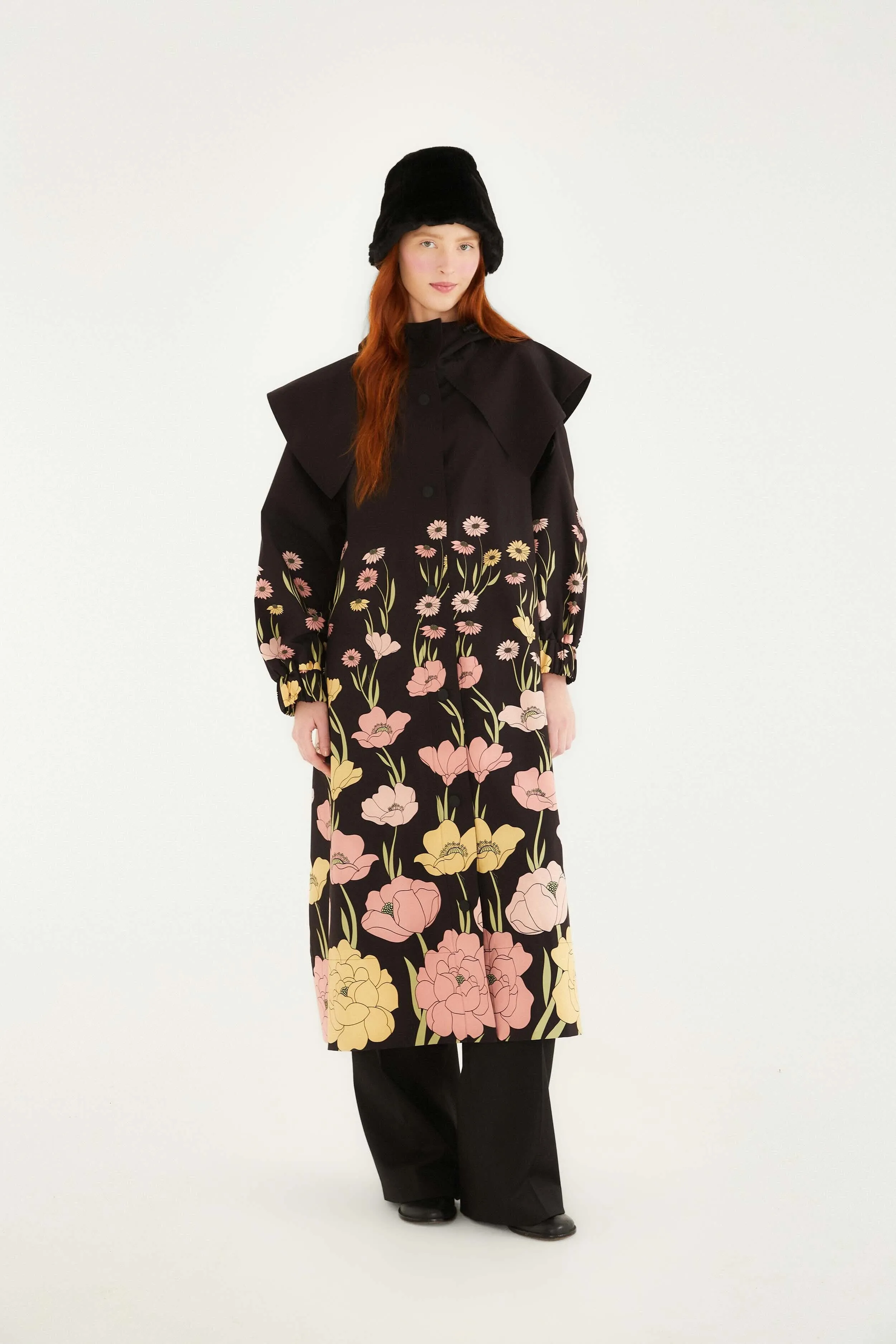 Black Growing Flowers Raincoat sold by FARM Rio