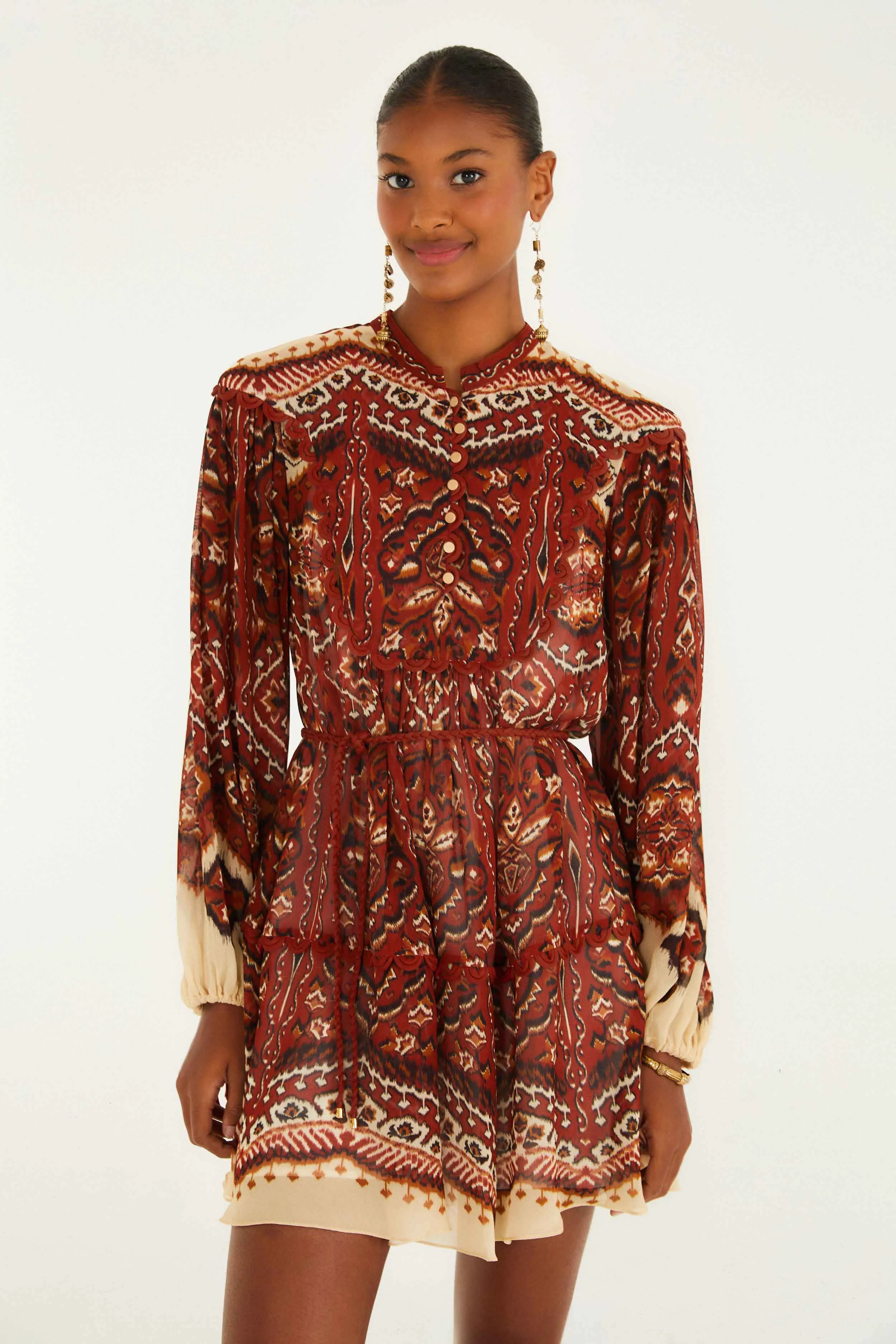 Sand Ainika Pineapple Tapestry Long Sleeve Mini Dress sold by FARM Rio product image thumbnail 2