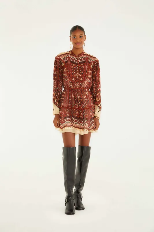 Sand Ainika Pineapple Tapestry Long Sleeve Mini Dress sold by FARM Rio