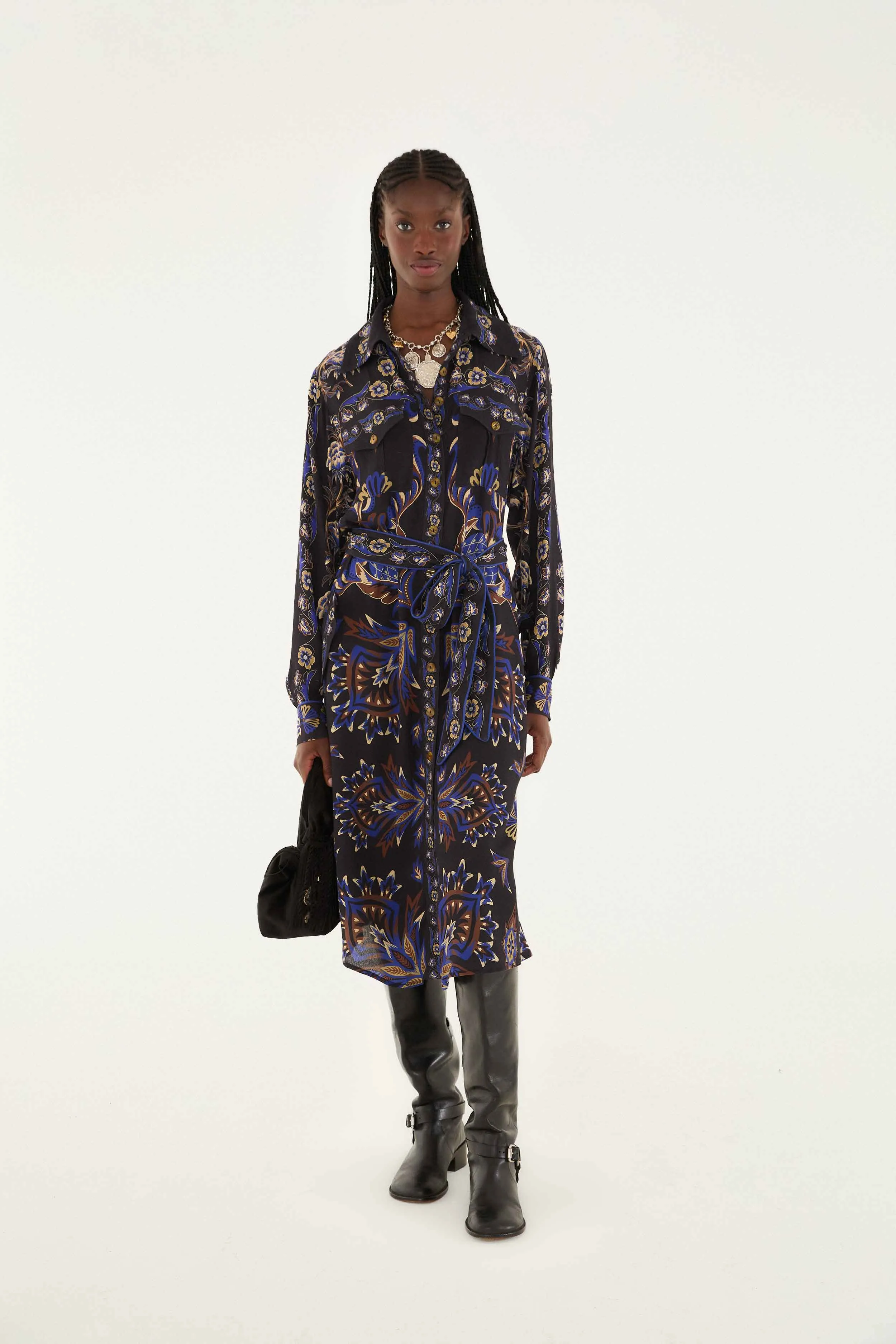 Black Arabesque Mix Scarves Midi Dress sold by FARM Rio