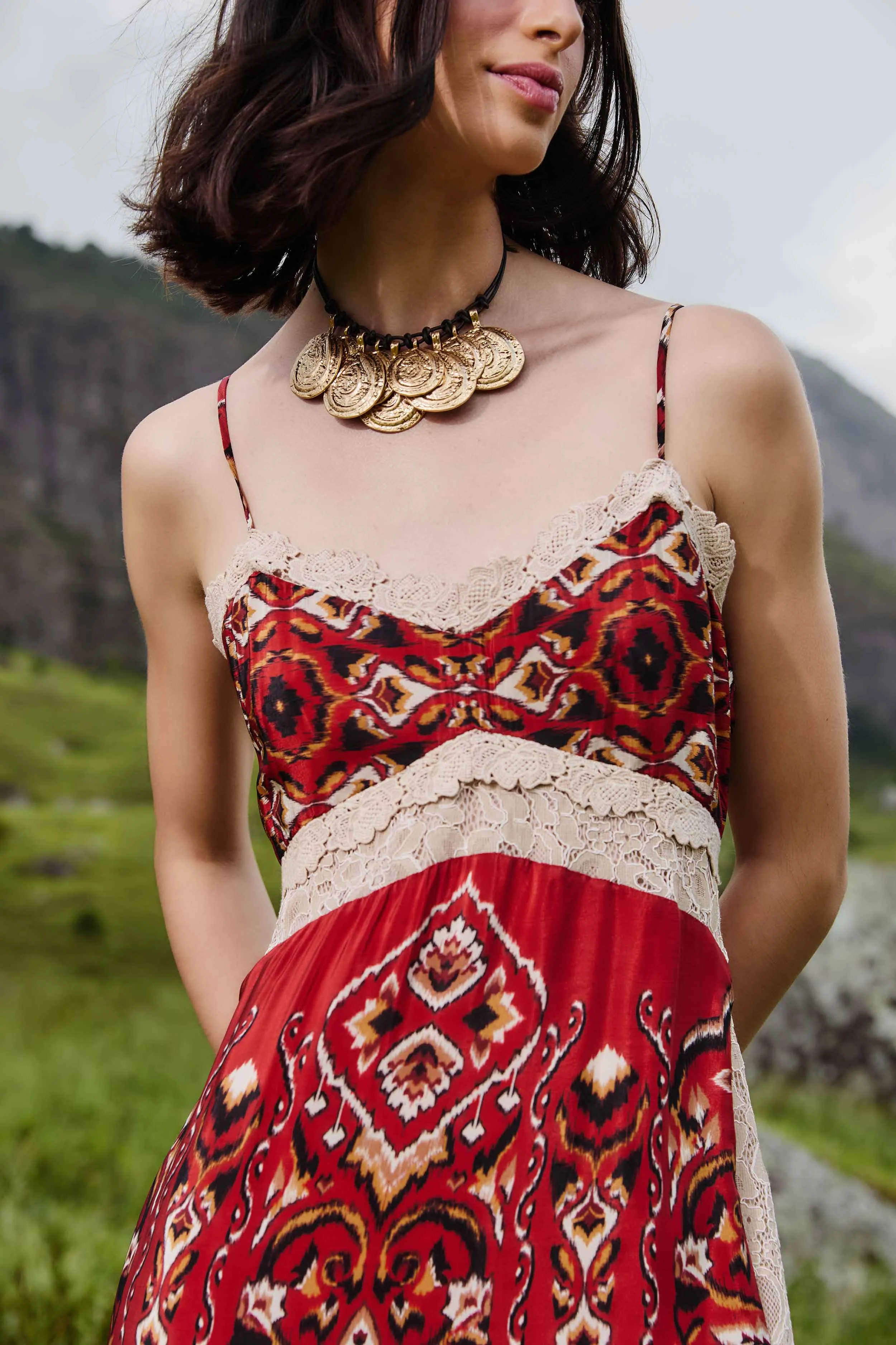 Sand Ainika Pineapple Ikat Midi Dress sold by FARM Rio product image thumbnail 3