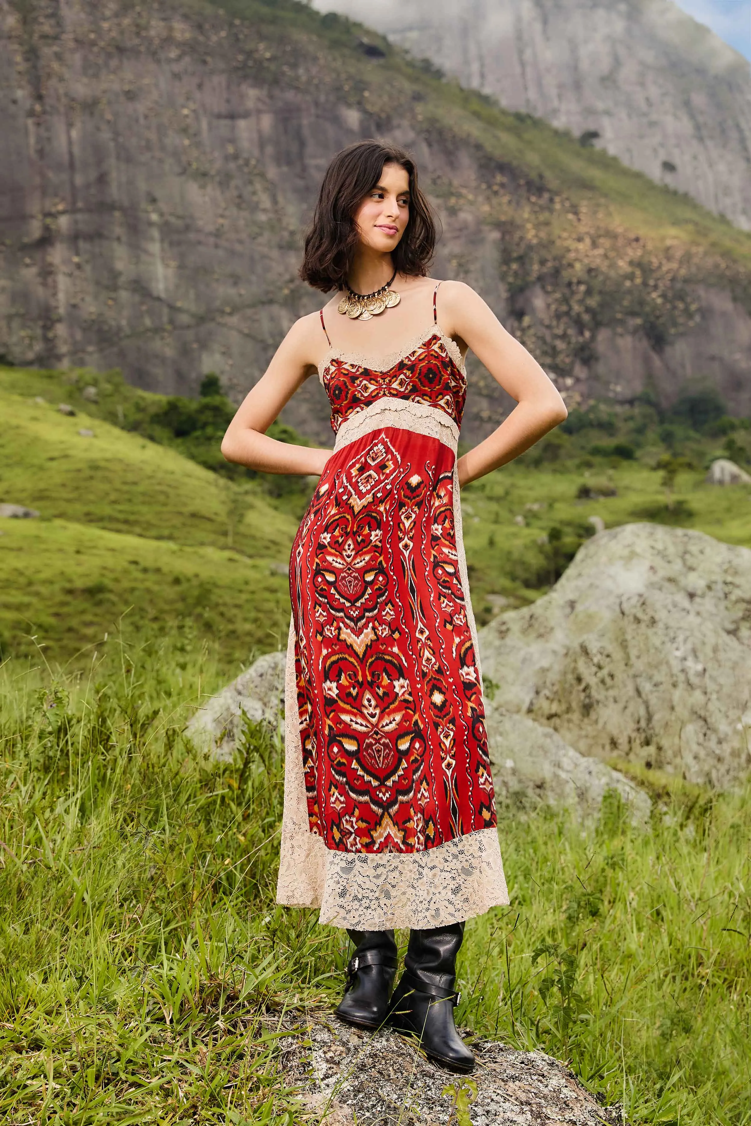 Sand Ainika Pineapple Ikat Midi Dress sold by FARM Rio
