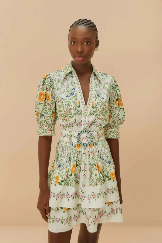 Off-White Folk Floral Short Sleeve Mini Dress sold by FARM Rio