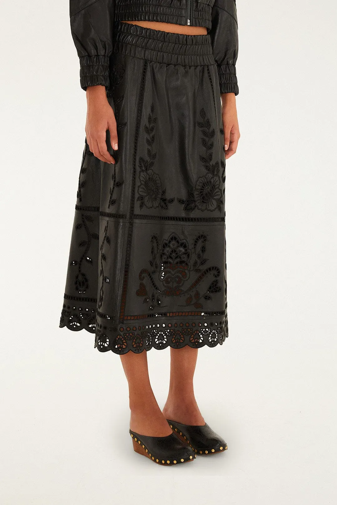 Black Richelieu Heart Leather Skirt sold by FARM Rio product image thumbnail 2