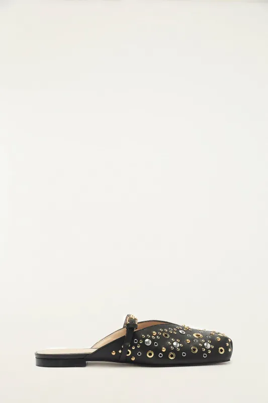 Black Studded Square Toe Ballerina sold by FARM Rio