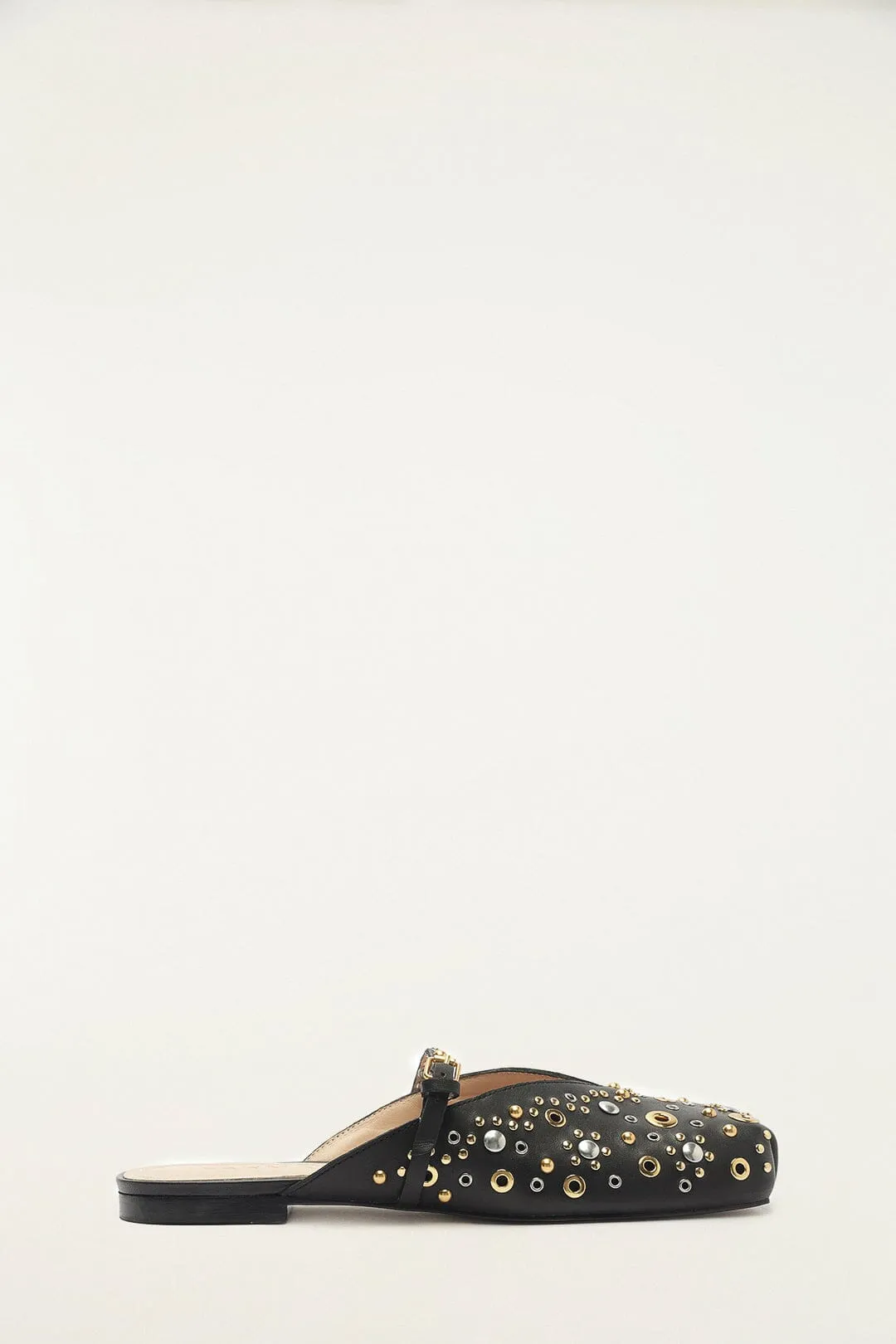 Black Studded Square Toe Ballerina sold by FARM Rio