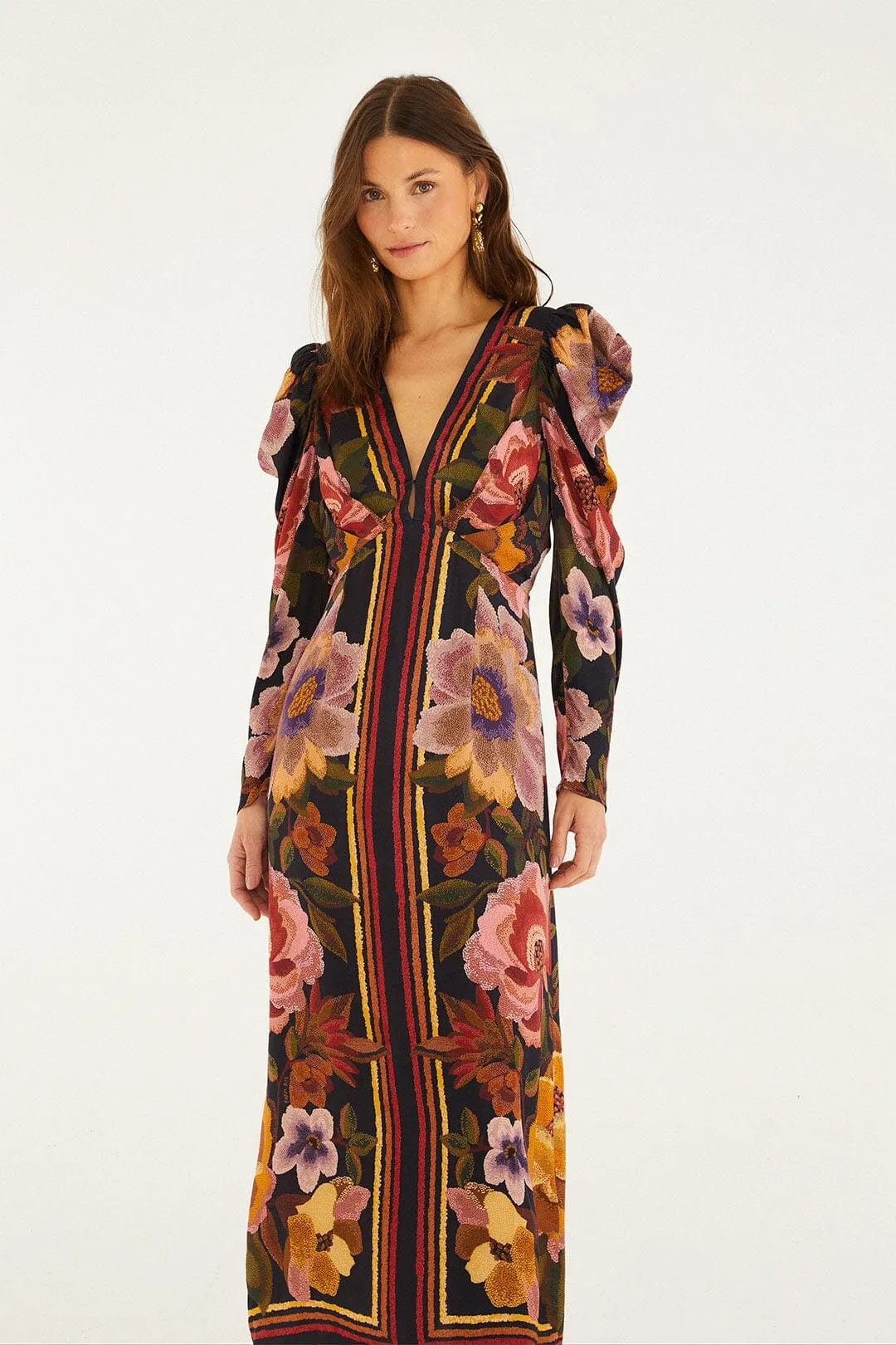 Black Chenille Flowers Lenzing™ Ecovero™ Viscose Midi Dress sold by FARM Rio product image thumbnail 3