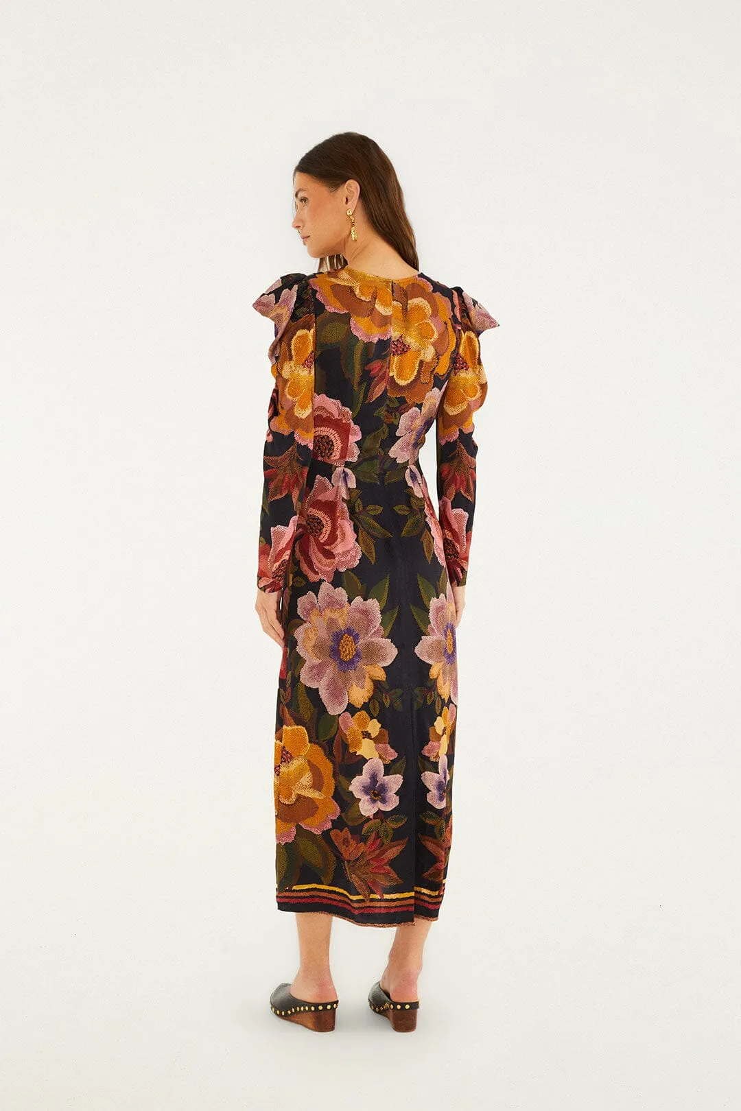 Black Chenille Flowers Lenzing™ Ecovero™ Viscose Midi Dress sold by FARM Rio product image thumbnail 4