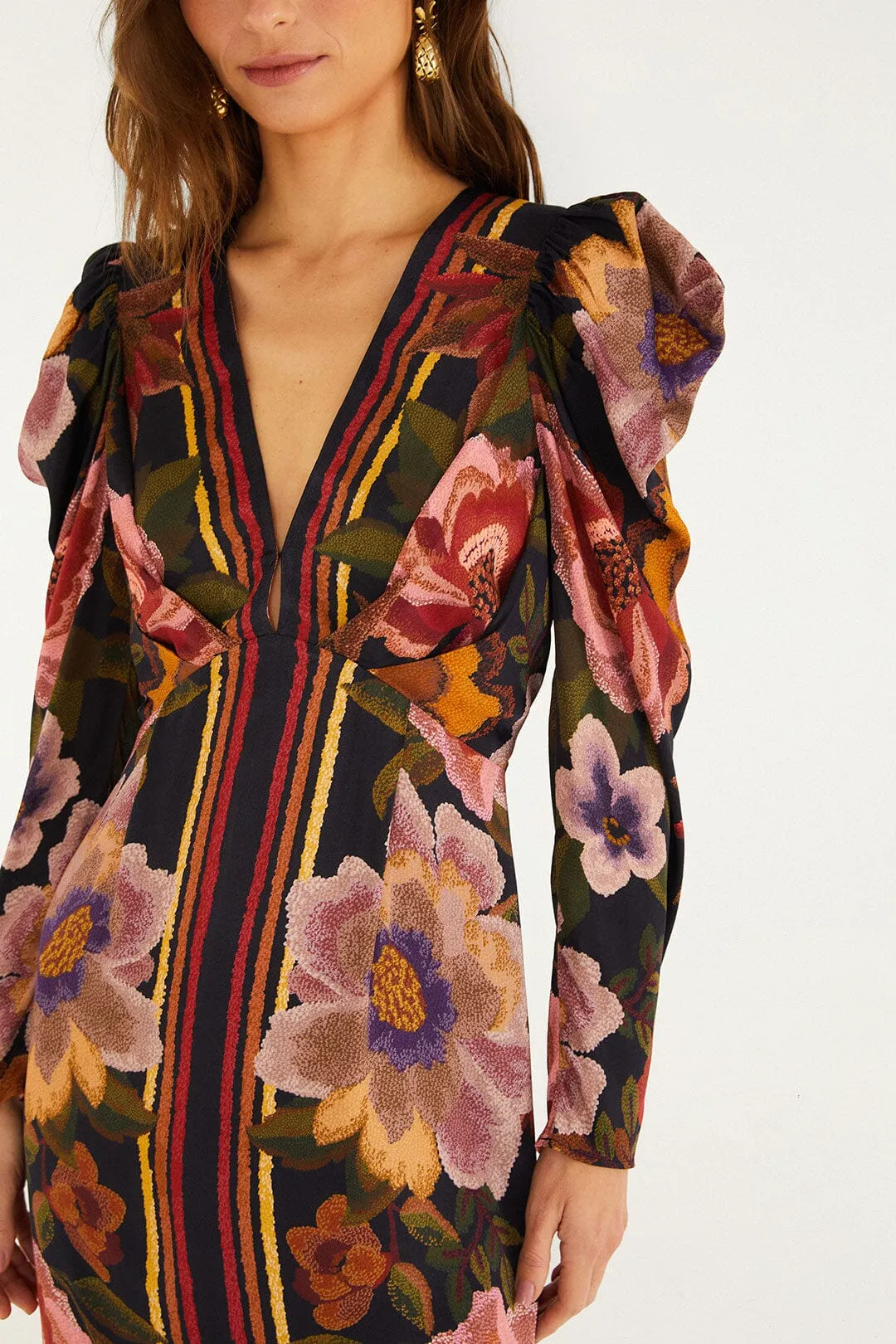 Black Chenille Flowers Lenzing™ Ecovero™ Viscose Midi Dress sold by FARM Rio product image thumbnail 2