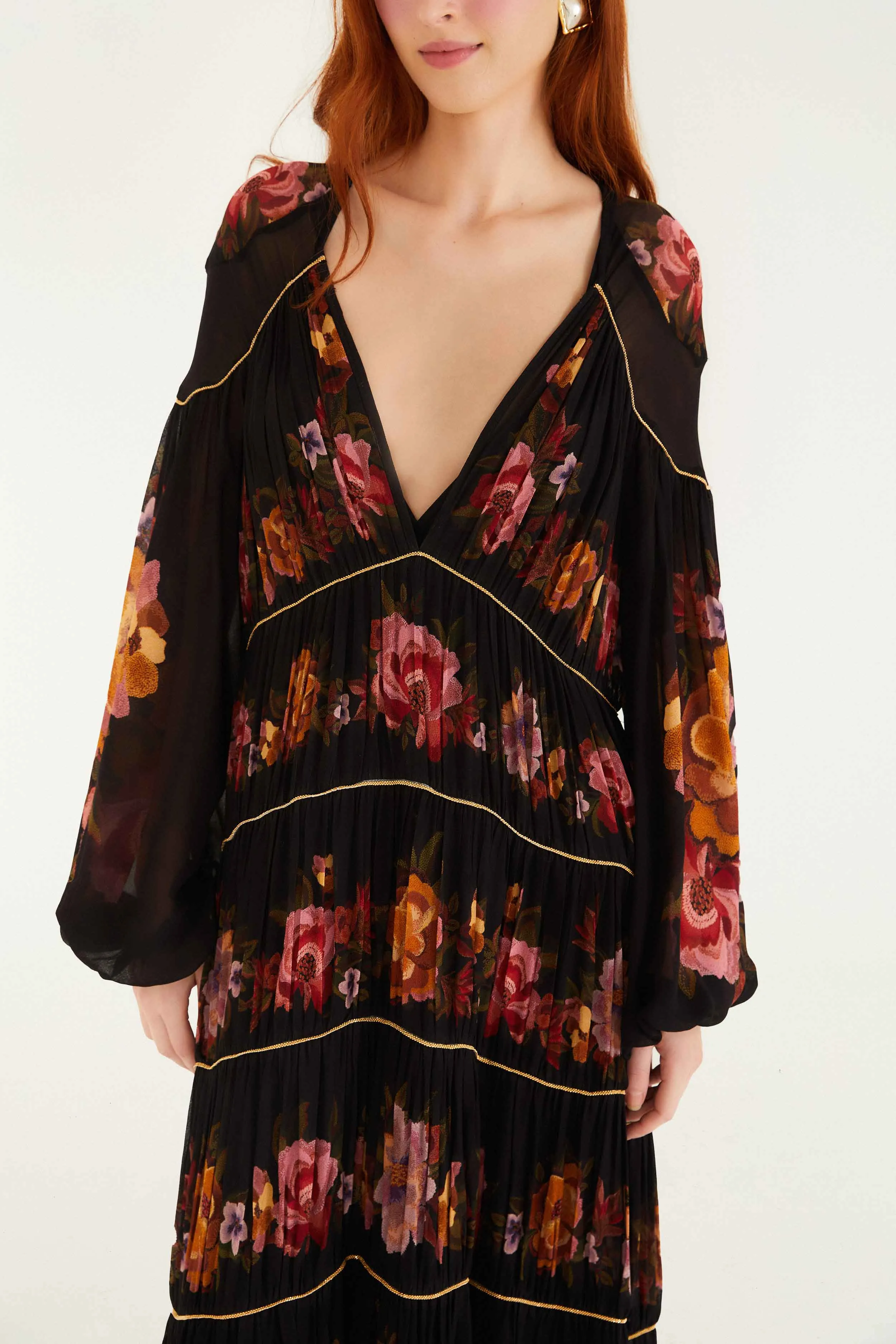 Black Chenille Flowers Long Sleeve Midi Dress sold by FARM Rio product image thumbnail 2