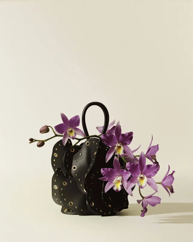 Black Leather Studded Flower Bag sold by FARM Rio