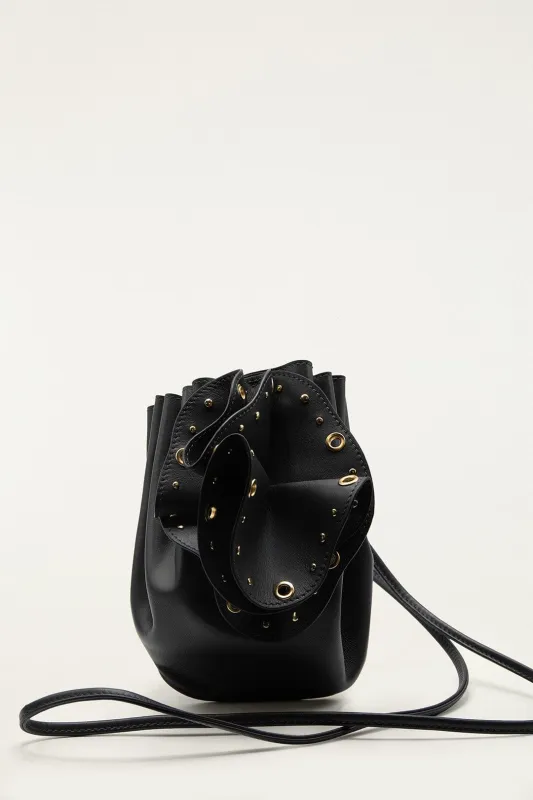 Black Leather Studded Crossbody Flower Bag sold by FARM Rio