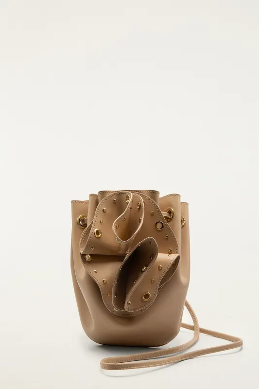 Cream Leather Studded Crossbody Flower Bag made by FARM Rio