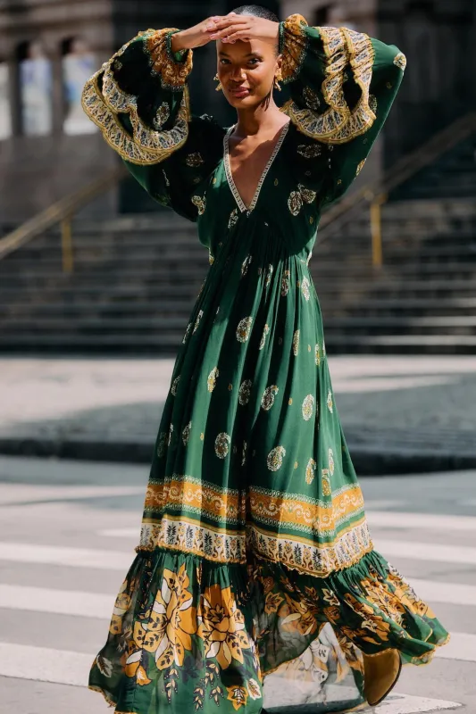 Green Ayla Long Sleeve Ruffled Maxi Dress sold by FARM Rio